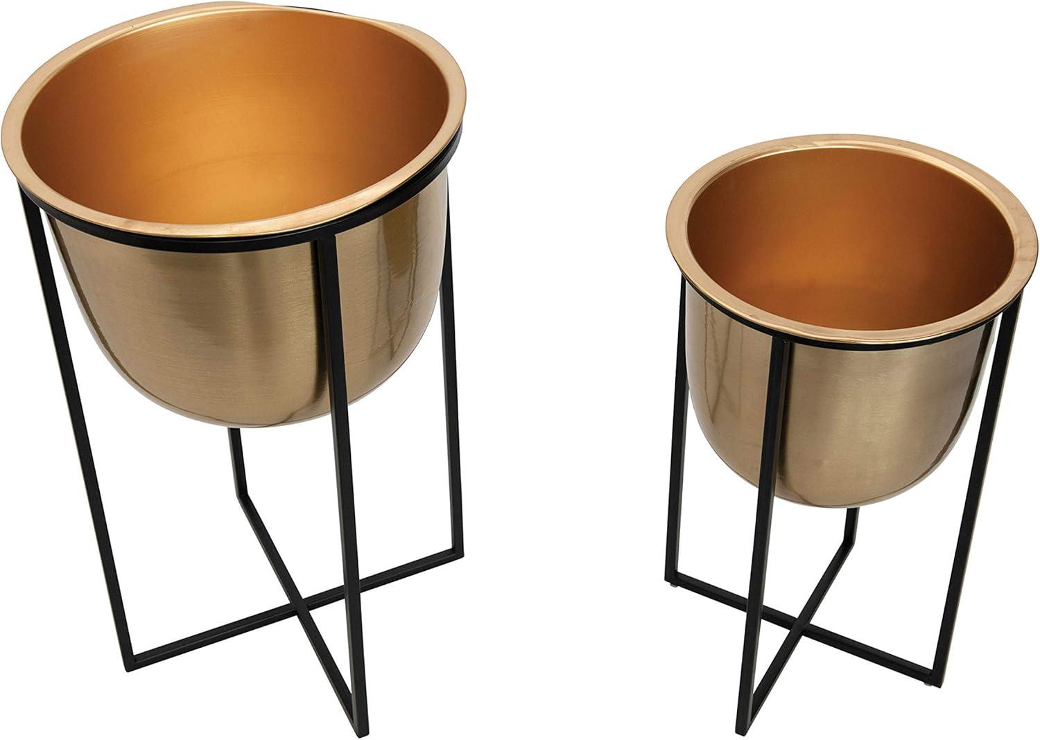 Bloomingville Metal Planters with Black Stands, Gold Finish, Set of 2