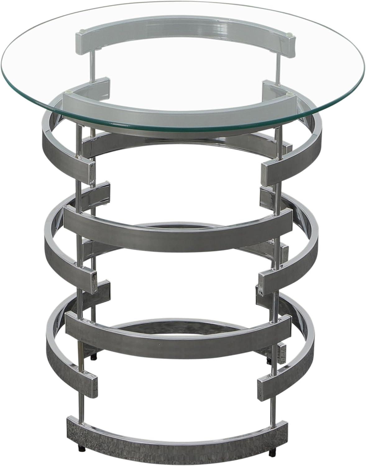 Tayside End Table Glass and Chrome - Steve Silver Co.: Circular, Chrome Frame, Tinted Top