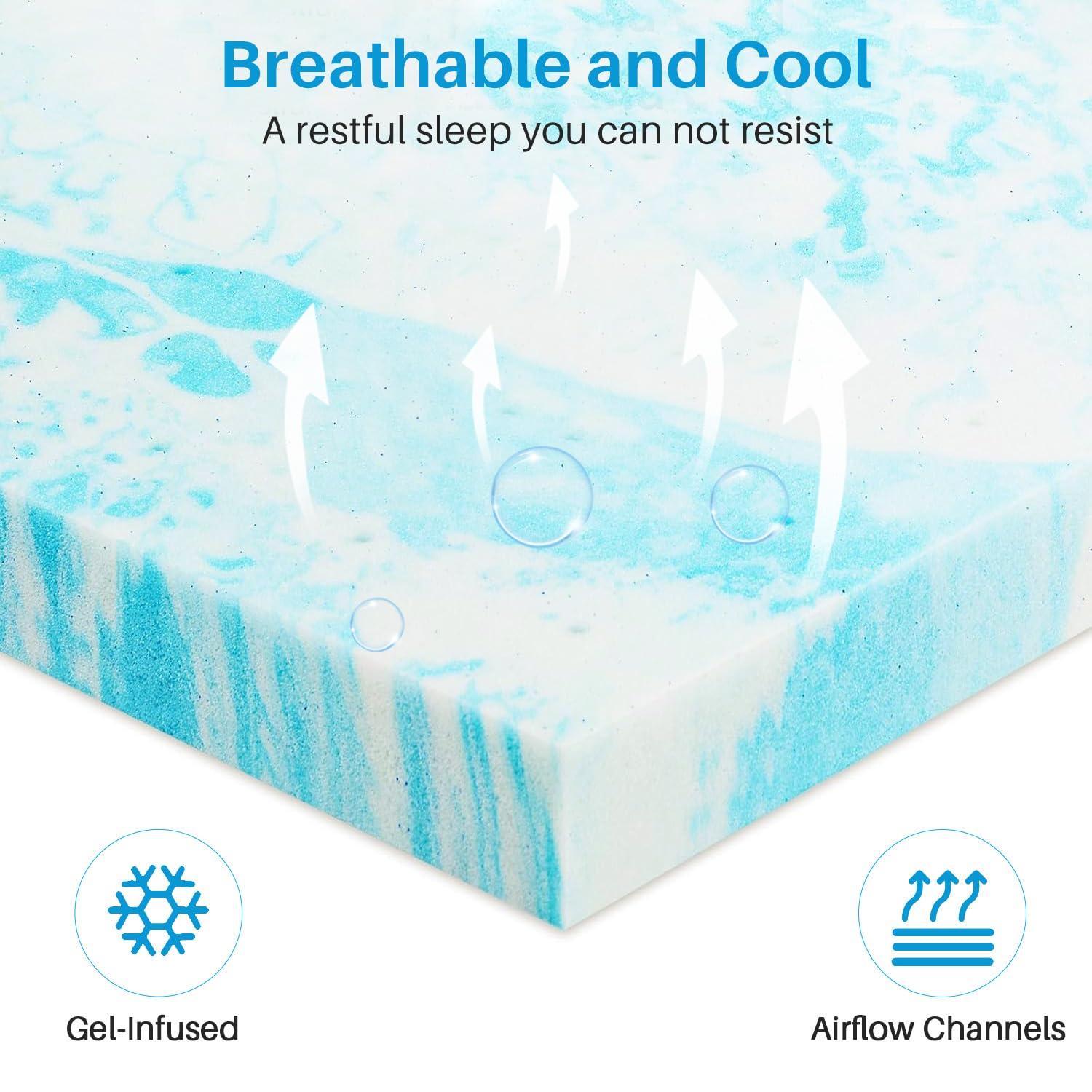 Mattress Topper, Twin XL Cooling Memory Foam Bed Toppers, 2 Inch Soft Mattress Pads for Sleeper Sofa, RV, Camper, CertiPUR-US Certified