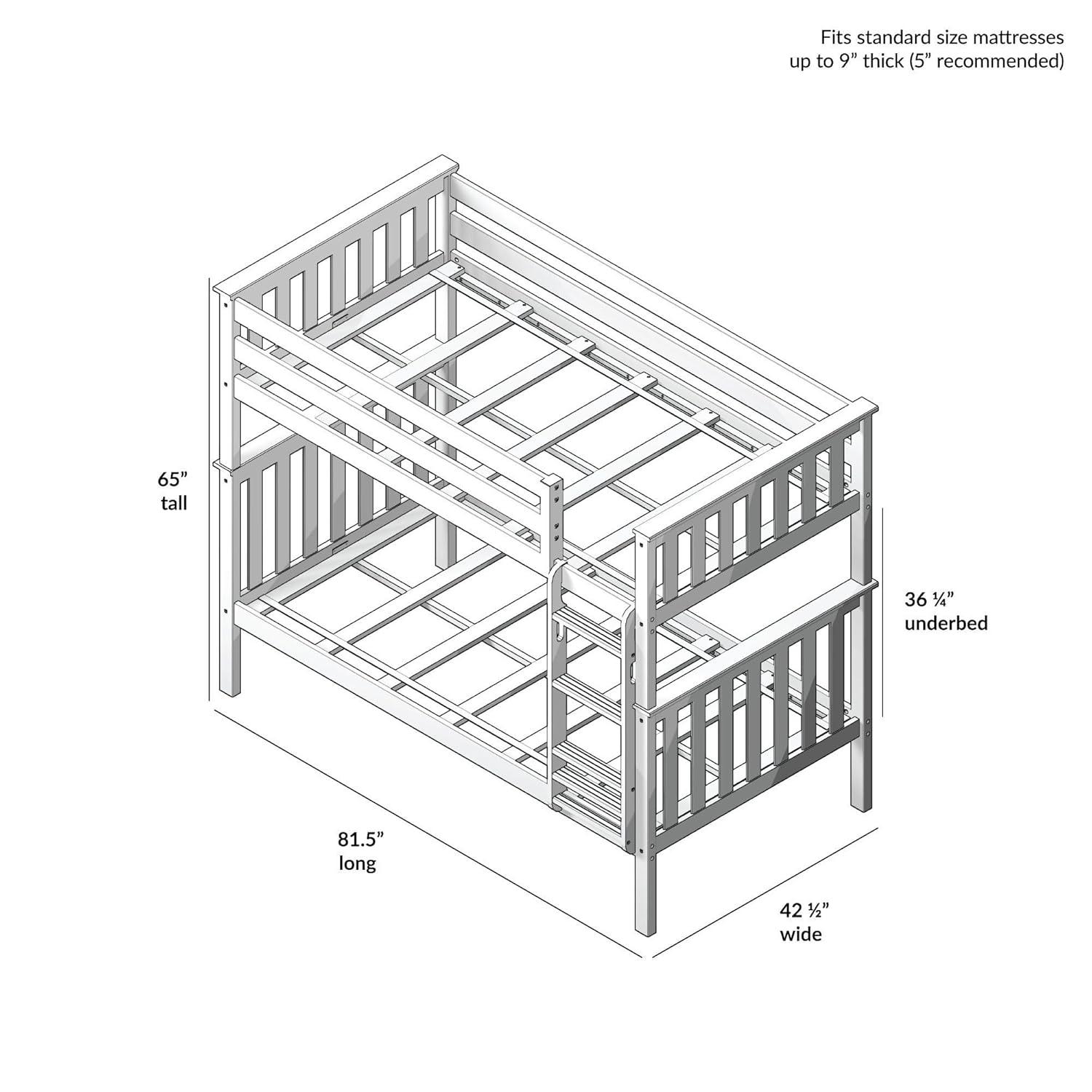 Plank+Beam Solid Wood Twin over Twin Bunk Bed with Ladder for Adults, No Box Spring Needed