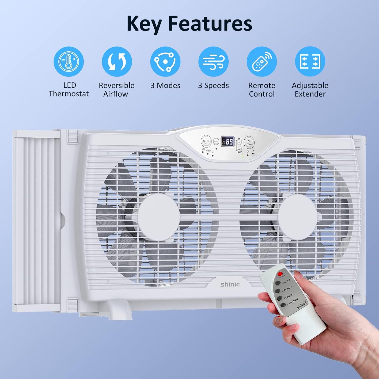 Shinic Glossy White Remote Controlled Reversible Window Fan