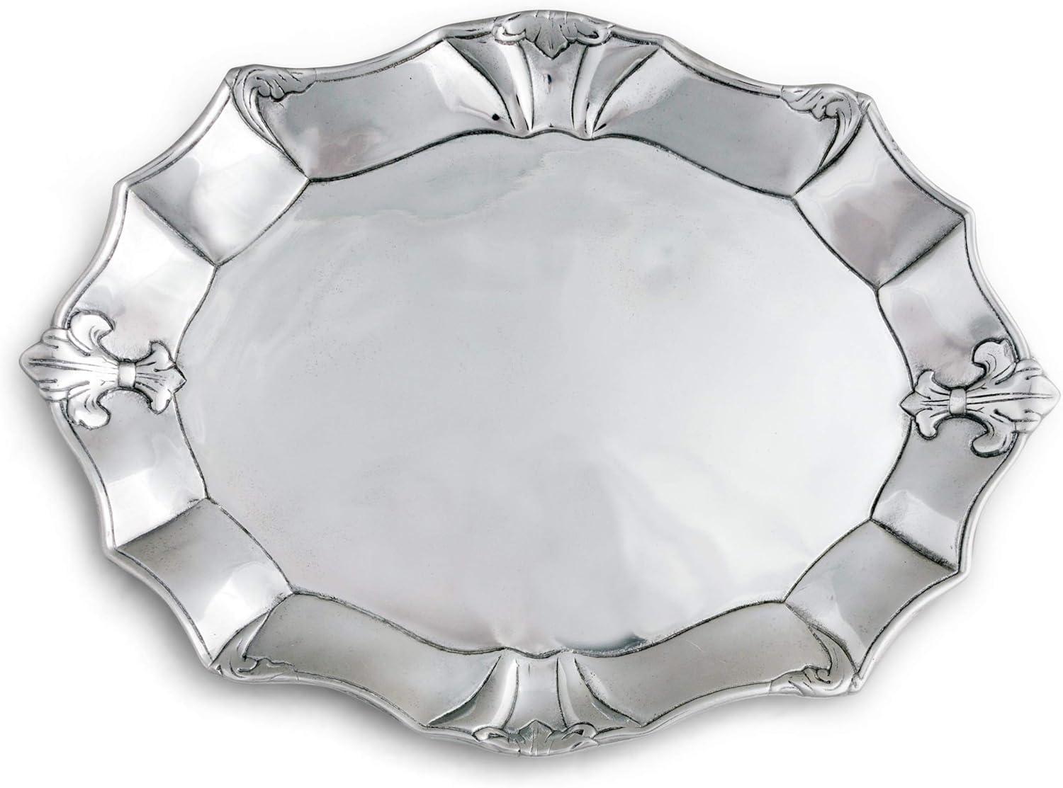 Elegant Aluminum Oval Serving Platter with Fleur-De-Lis Design