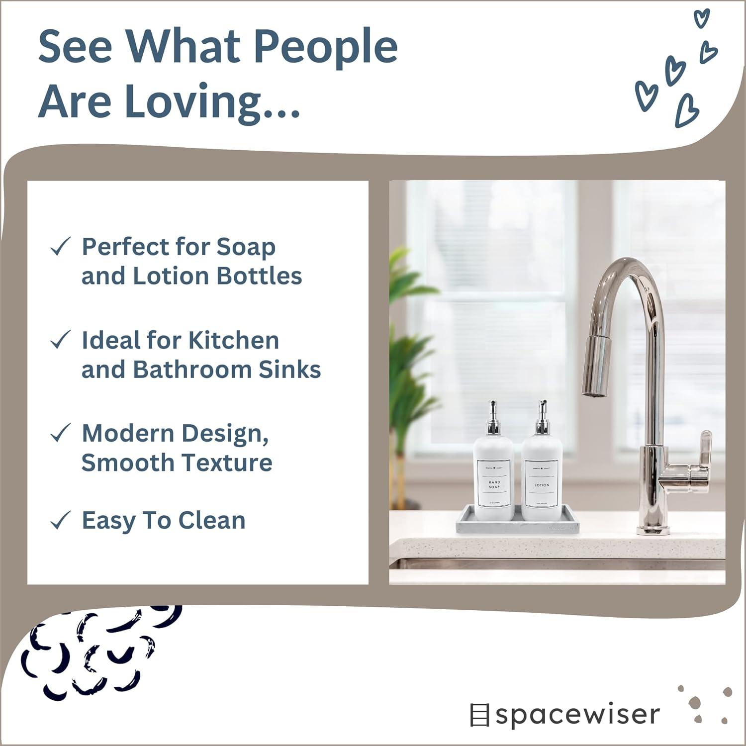 Spacewiser Countertop Vanity Tray Marble Silicone Bath Accessories Set, Marble Design