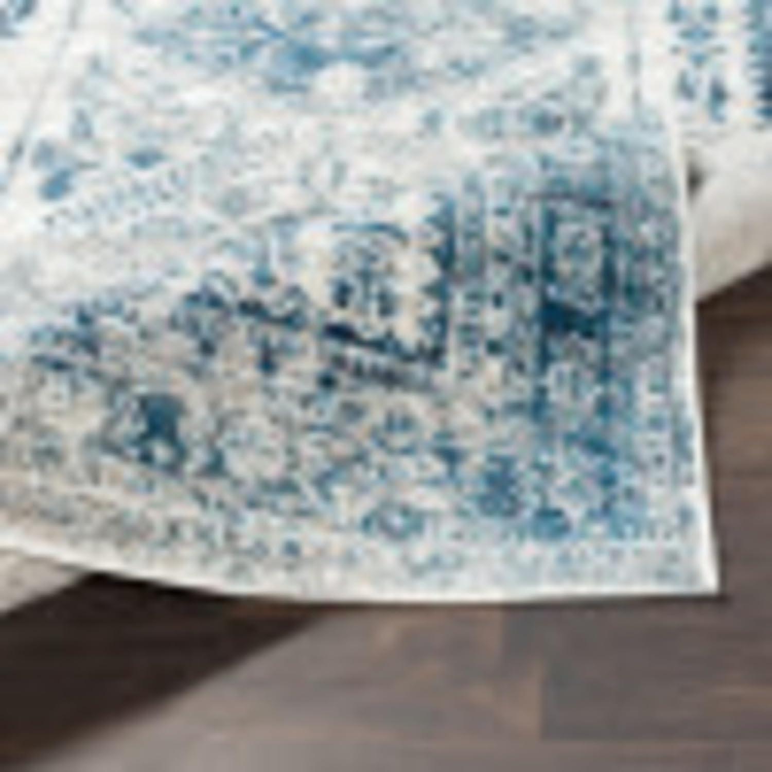 Blue and White Synthetic Vintage Runner Rug, 2'7" x 7'3"