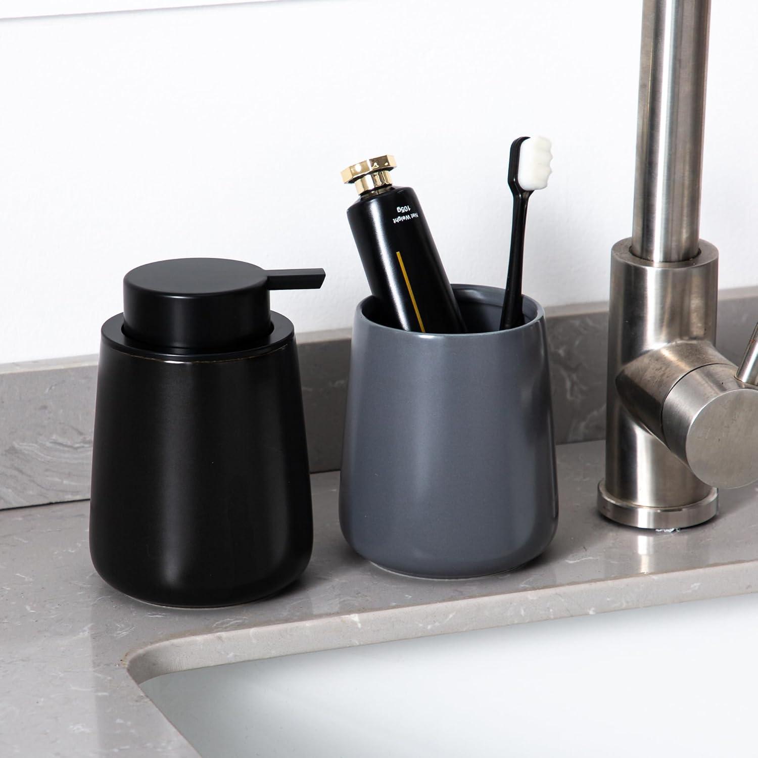 Black Ceramic Cylindrical Soap Dispenser with Easy Pump