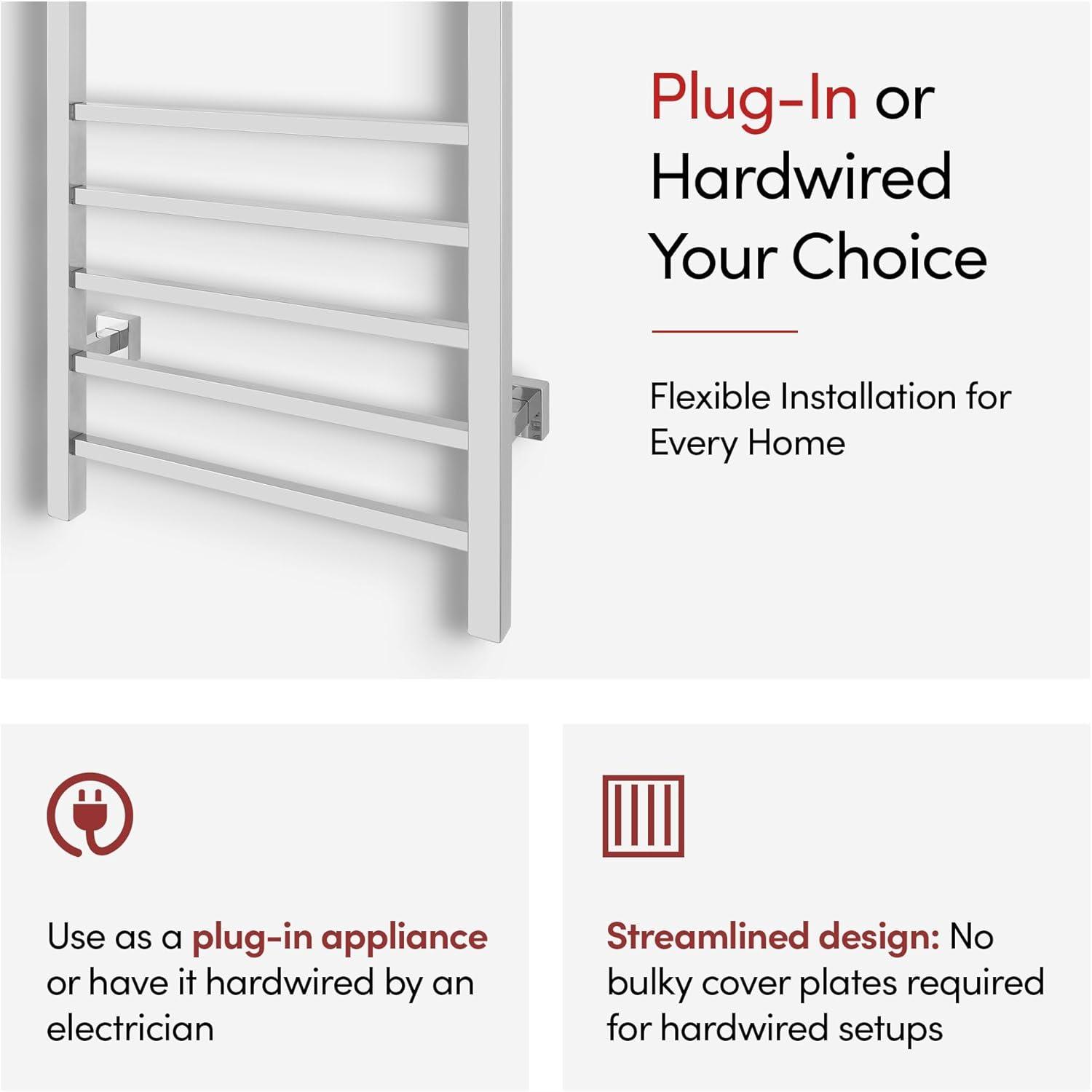 WarmlyYours TW-MT-10PS-HP Metropolitan Electric Wall-mounted Towel Warmer, Polished, 10 Bars, Dual Connection