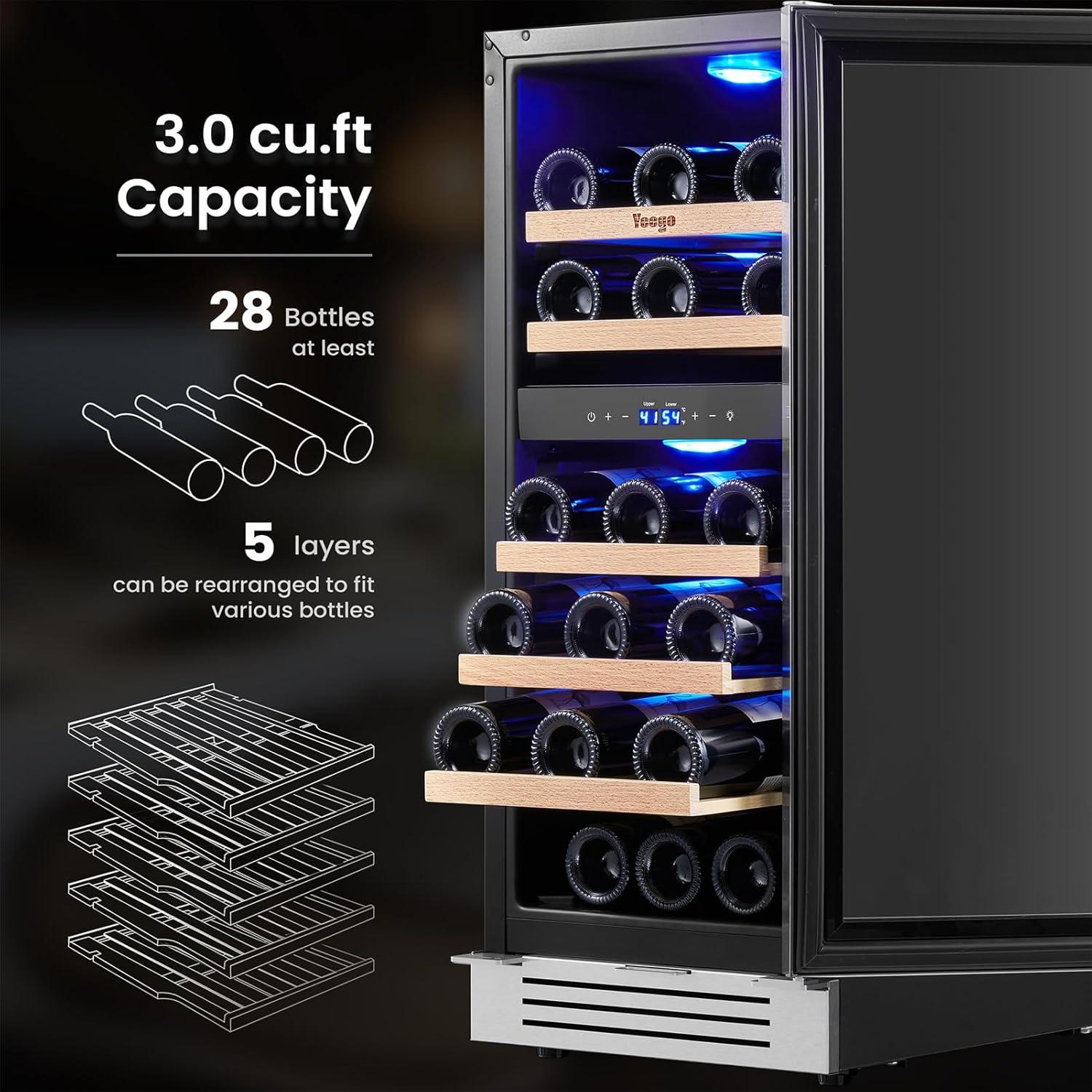 Yeego Yeego 28 Bottles 15" Dual Zone Wine Cooler Under Counter Compressor Wine Refrigerator