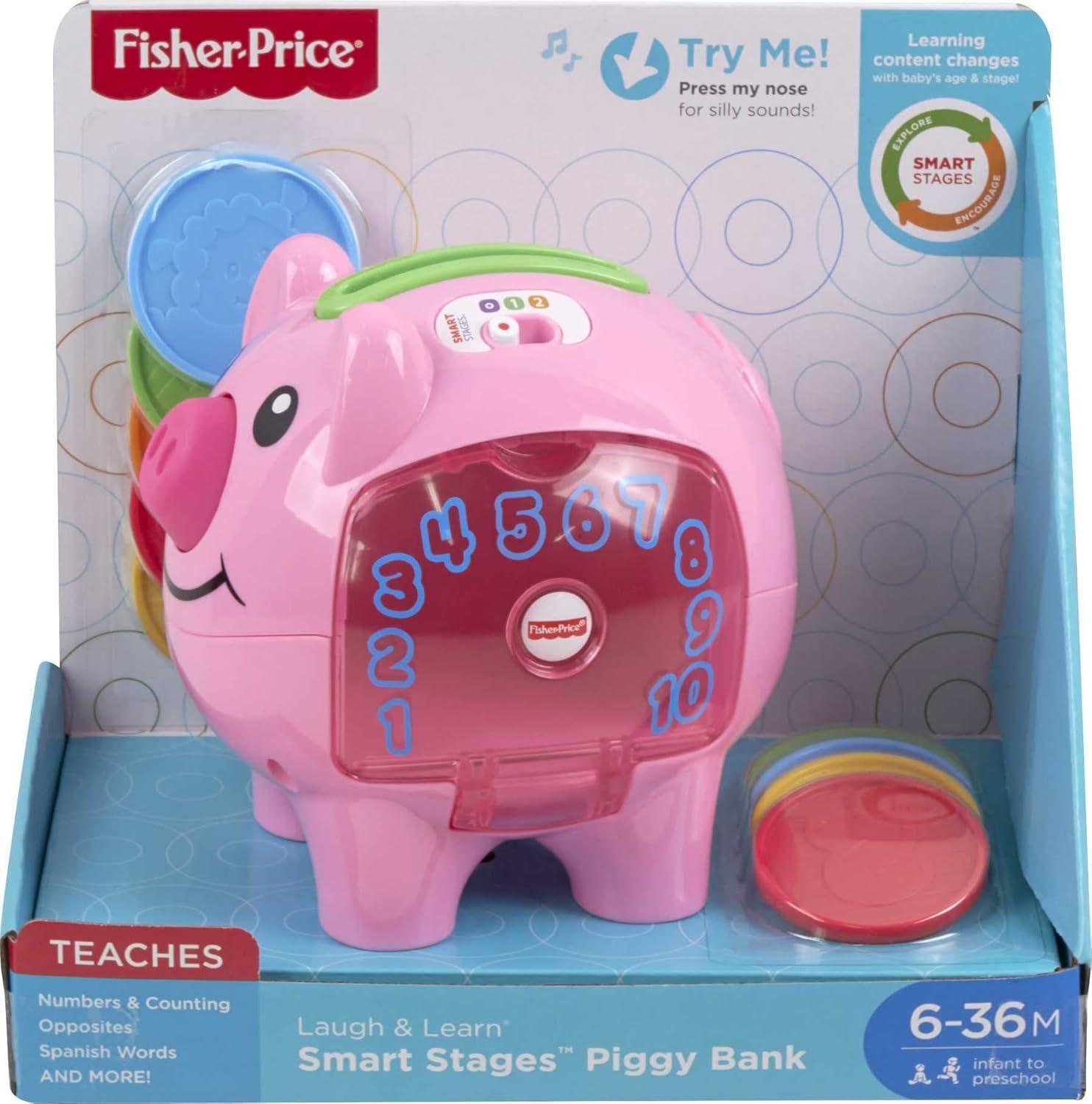 Fisher-Price Laugh & Learn Smart Stages Piggy Bank, Interactive Baby Toy