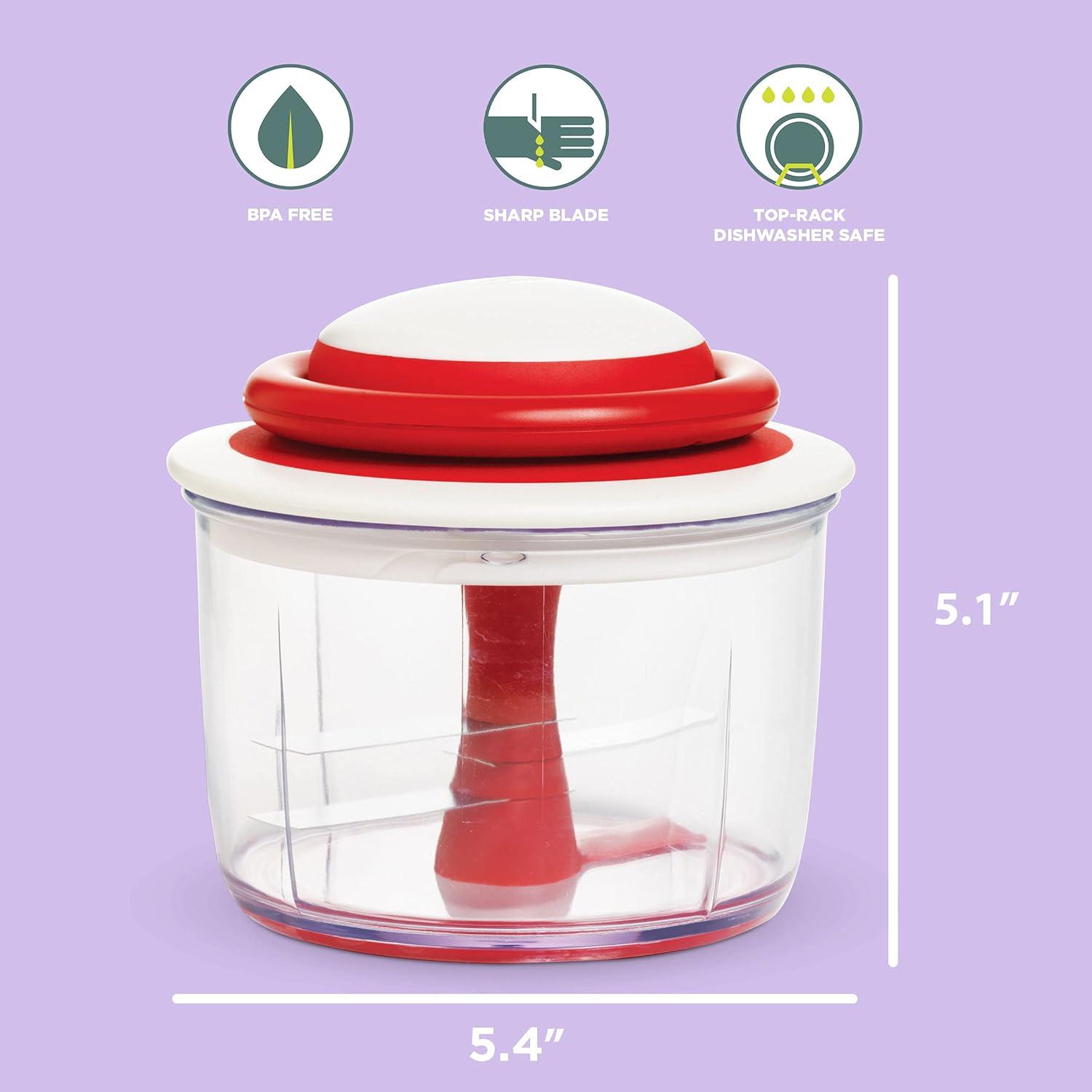 Cherry Red Hand-Powered Veggie Food Chopper with Metal Blades