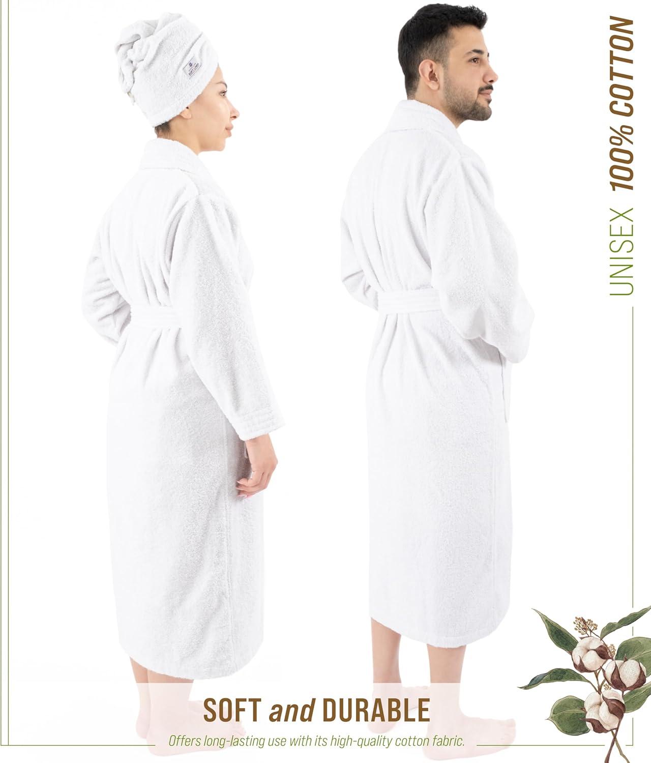 Eider & Ivory™ 100% Cotton Turkish Bathrobes, Soft Absorbent Lightweight Unisex Couple Robes
