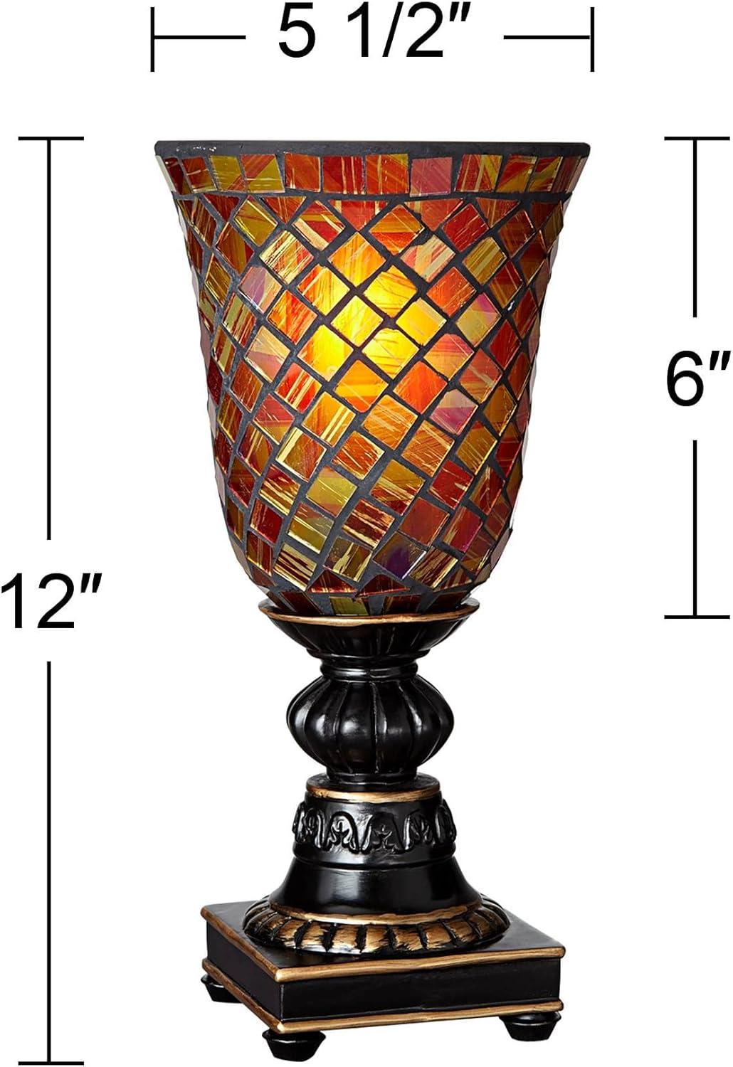 Regency Hill Traditional Uplight Accent Table Lamp 12" High Dark Bronze Amber Mosaic Glass Shade Bedroom House Bedside Nightstand
