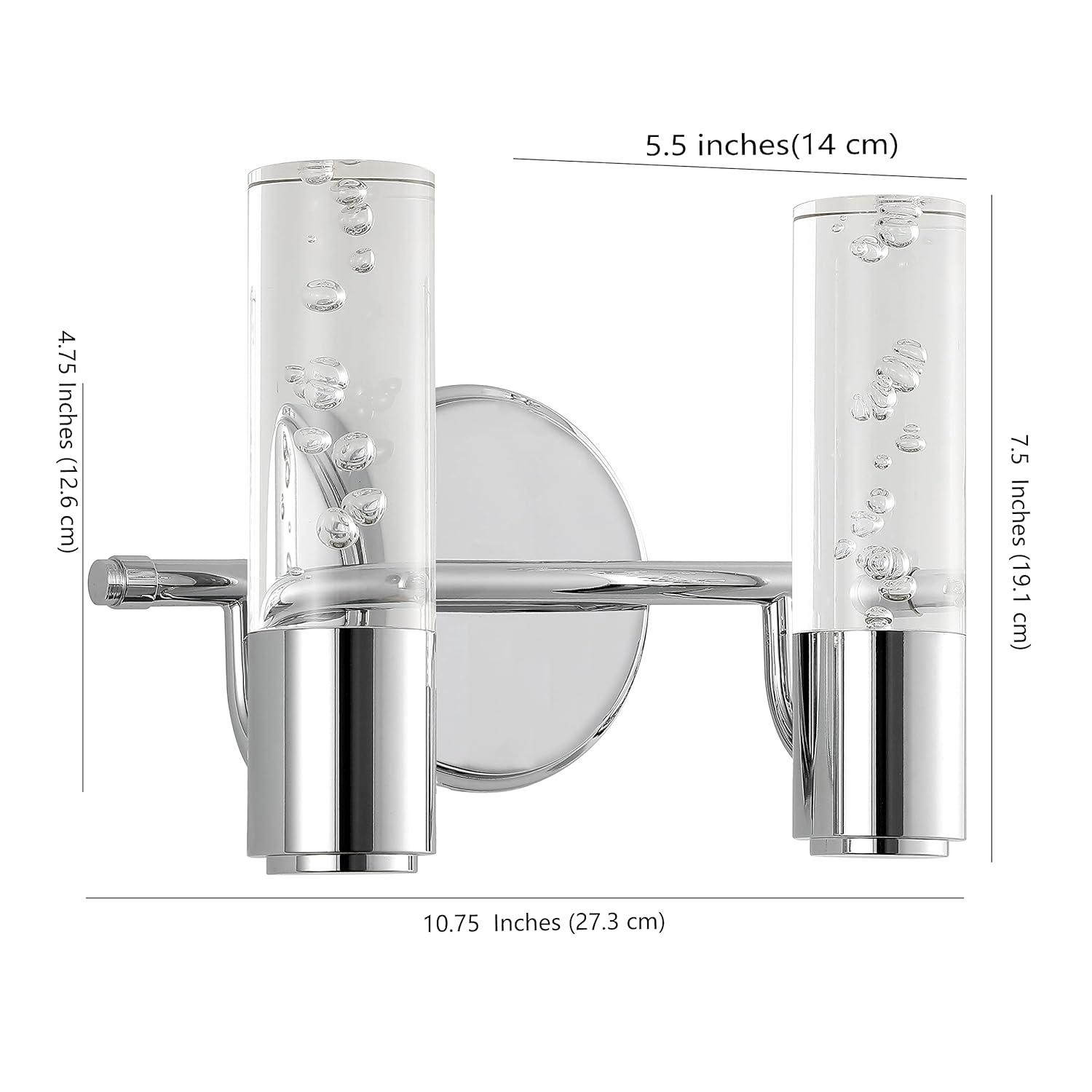 Bolha 10.75" 2-Light Minimalist Modern Bubble Acrylic/Iron Integrated LED Vanity Light, Chrome