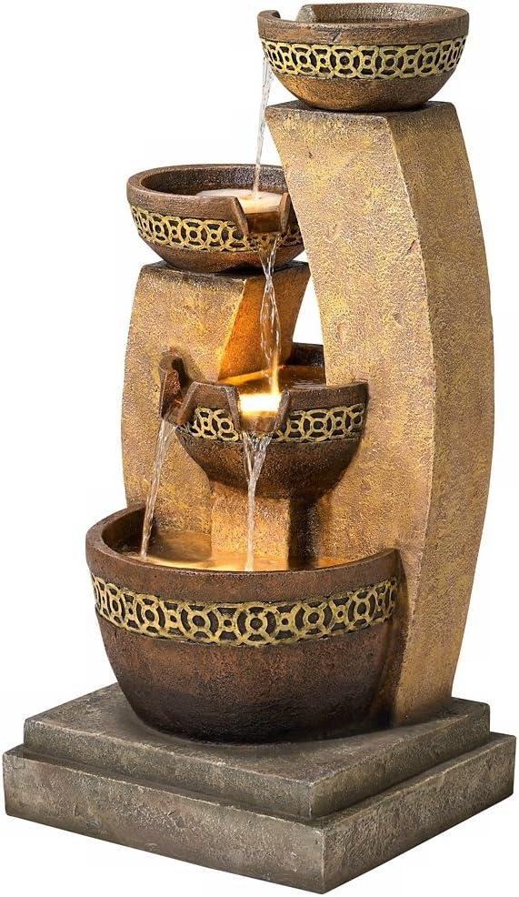 John Timberland Outdoor Floor Water Fountain Four Bowl Cascading Waterfall 41" Tall for Yard Garden Lawn