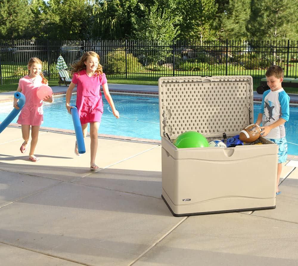 Lifetime 80 Gallons Water Resistant Polyethylene Plastic Lockable Deck Box in Desert Sand