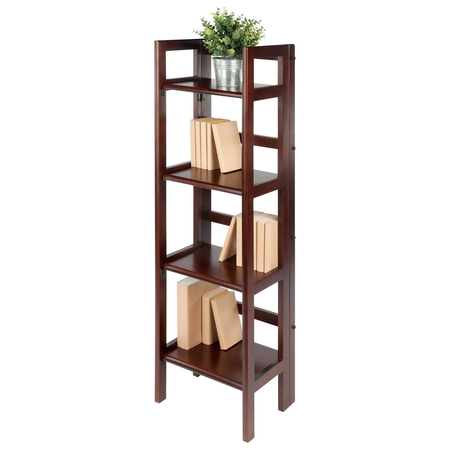 51.34" Terry Folding Bookcase Walnut - Winsome: Beech Wood, 4 Shelves, Space Saver