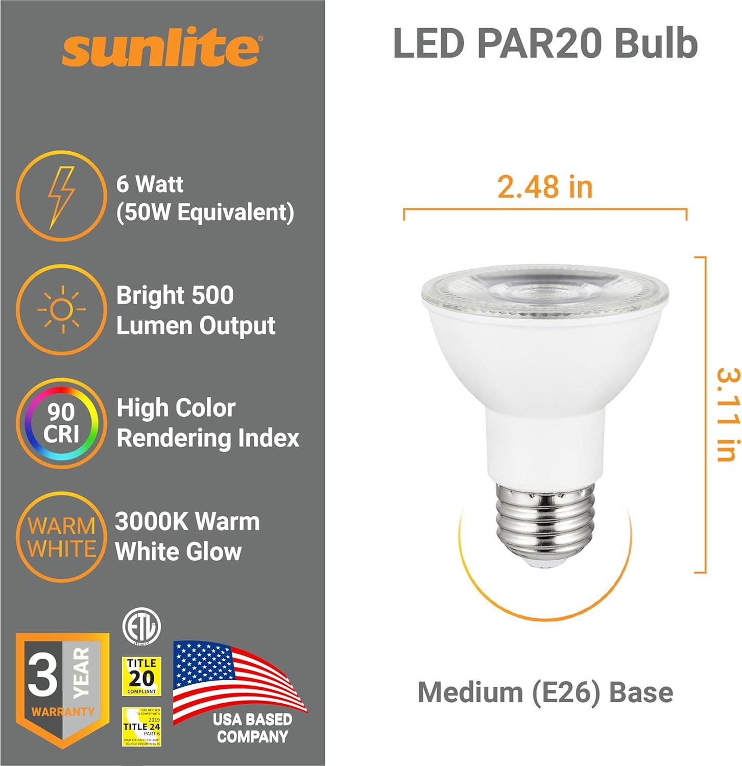 White Dimmable LED PAR20 Flood Light Bulbs, 6-Pack