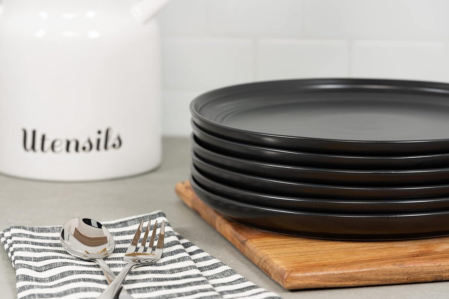 Matte Black Ceramic 10.5" Dinner Plates, Set of 6