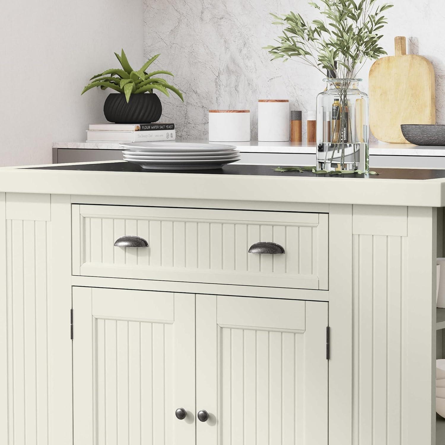 Nantucket Off-White Kitchen Island with Black Granite Top