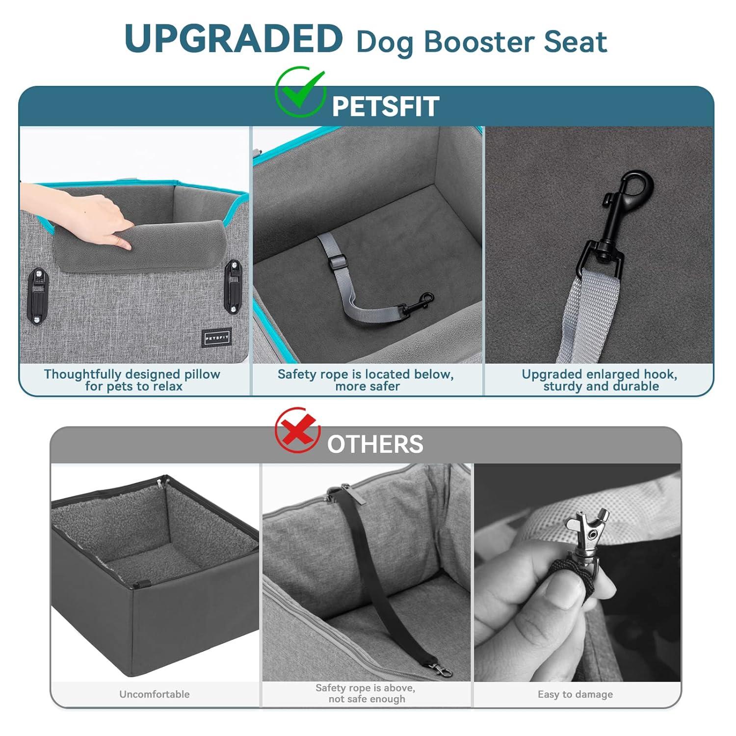 PETSFIT Dog Car Seats for Small Dogs, Portable Dog Booster Car Seat with Patent Safe Buckles,Pets Up to 25lbs ,Grey