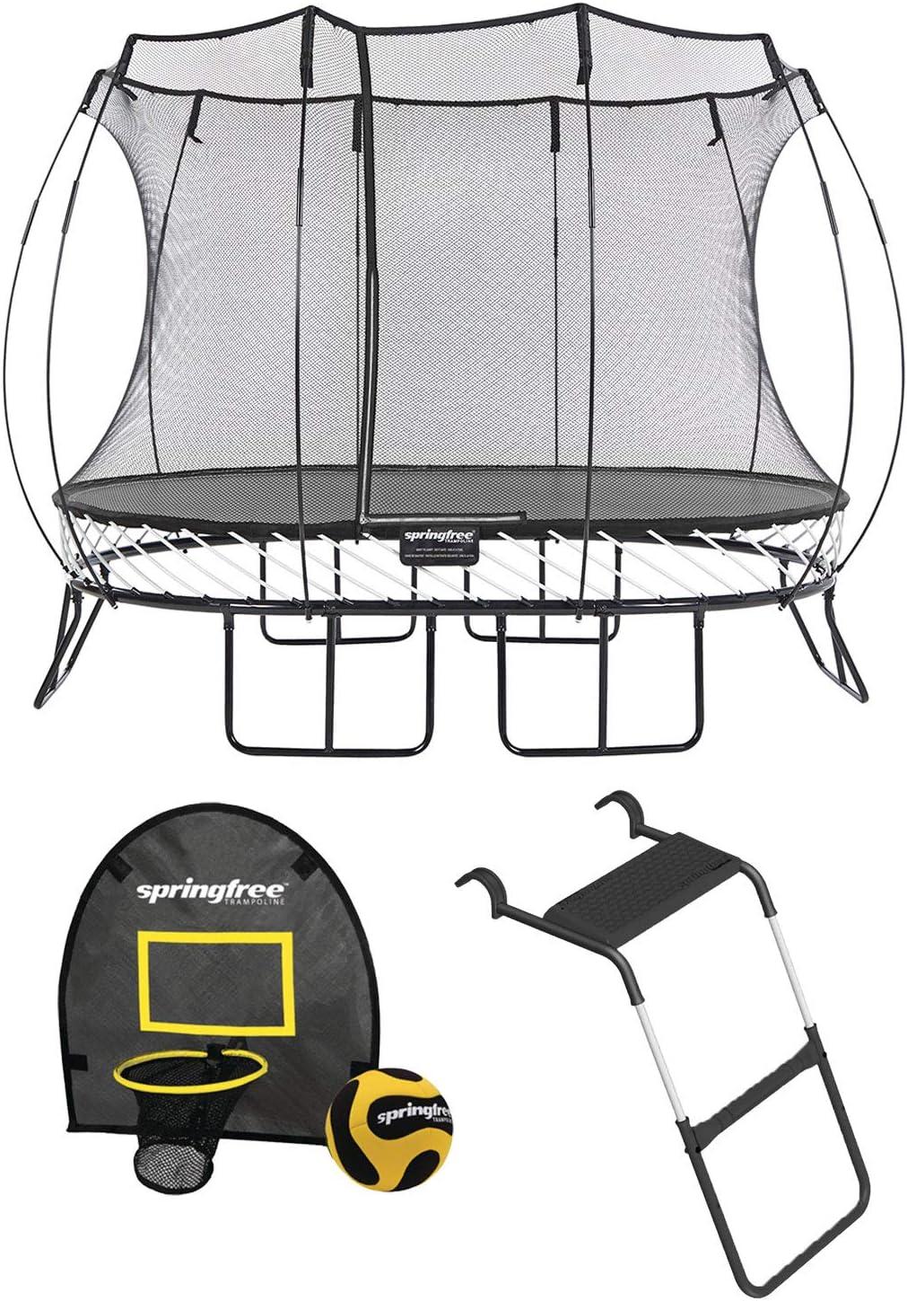 Goba Sports Springfree Outdoor 8 x 13 Ft Trampoline, Enclosure, Hoop Game, and Step Ladder (Set of 3)
