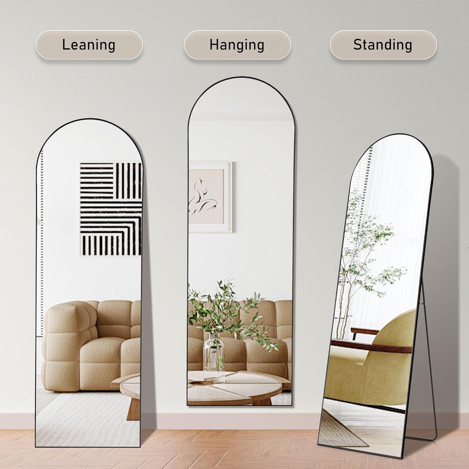 Arched Black Aluminum Full Length Floor Mirror 64" x 21"