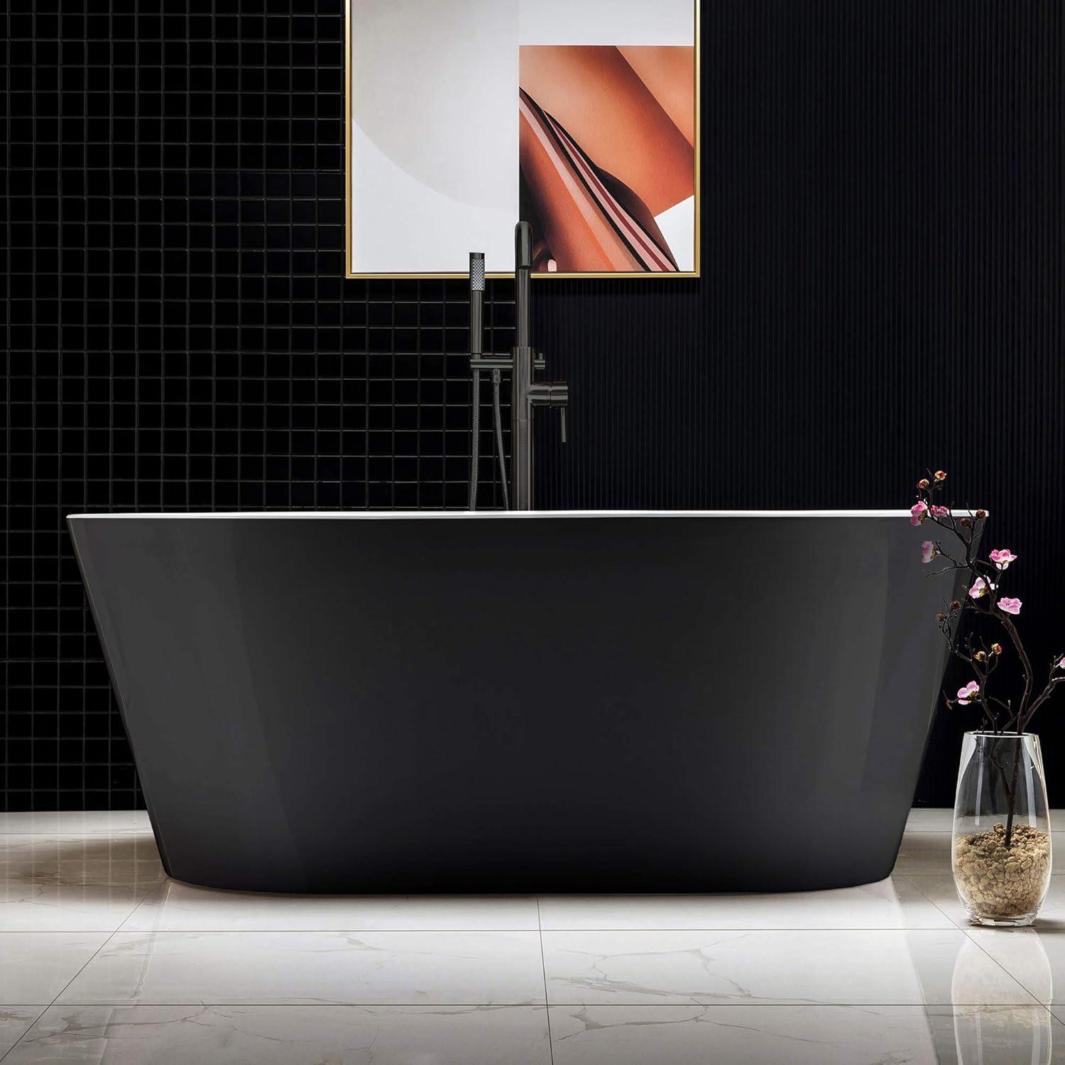 59" Matte Black Acrylic Freestanding Oval Bathtub