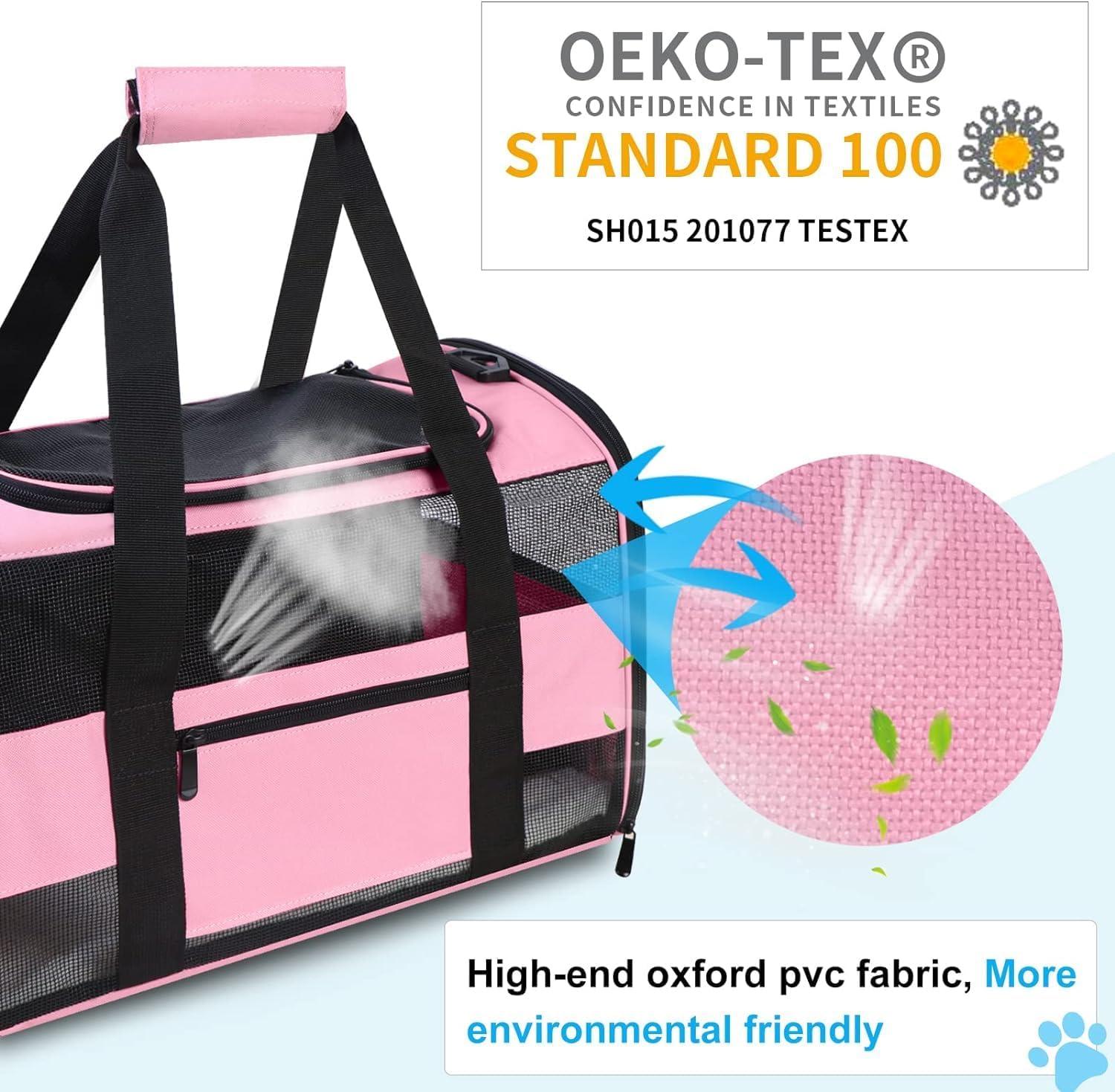 Cat Carrier Pet Carriers Airline Approved for Small Dogs Kitten Carriers for Small Medium Cats Under 15lb, Collapsible Soft Sided TSA Approved Travel Carrier, Pink