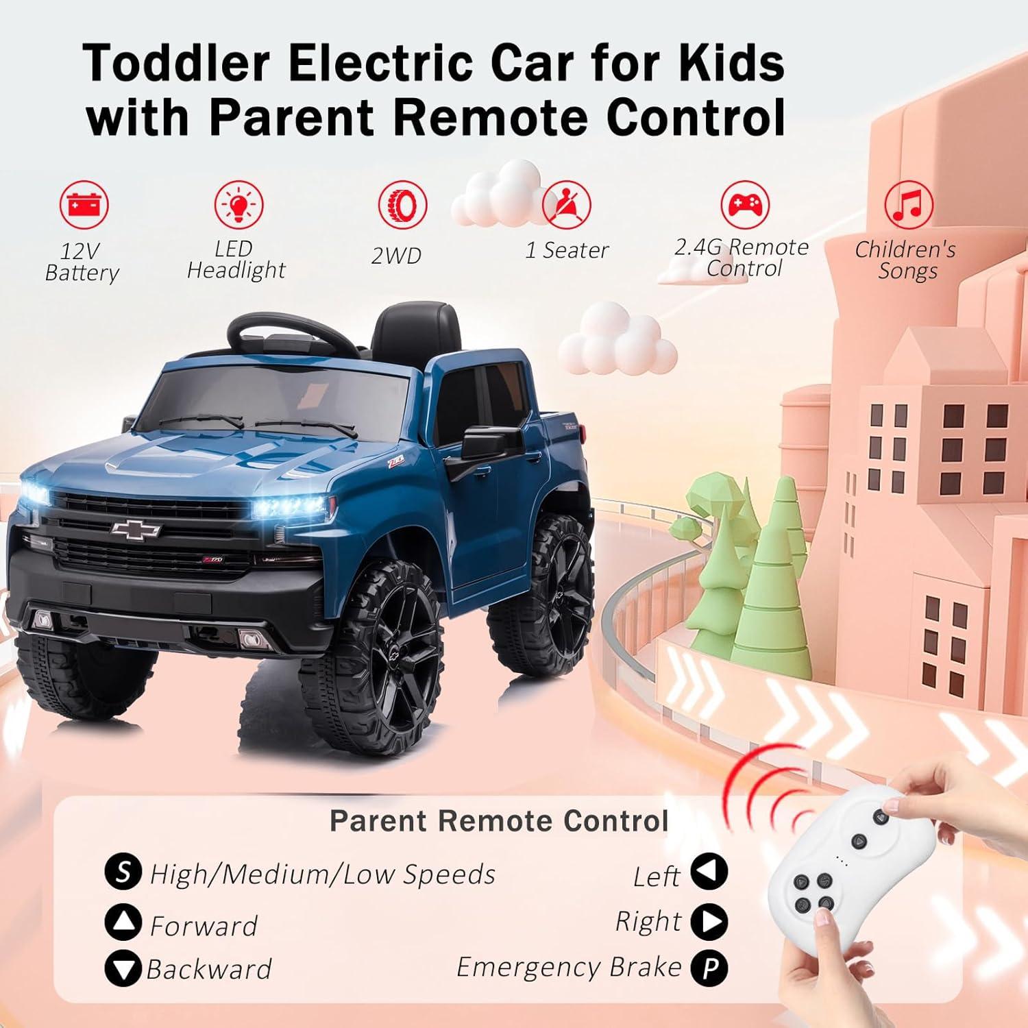 Jojoka 12V Licensed Chevrolet Silverado GMC Ride on Truck Car for Kids Battery Powered Electric Toys Vehicles with Remote Control, LED Light, Bluetooth, Spring Suspension, for 3-8 Years Old, Pink