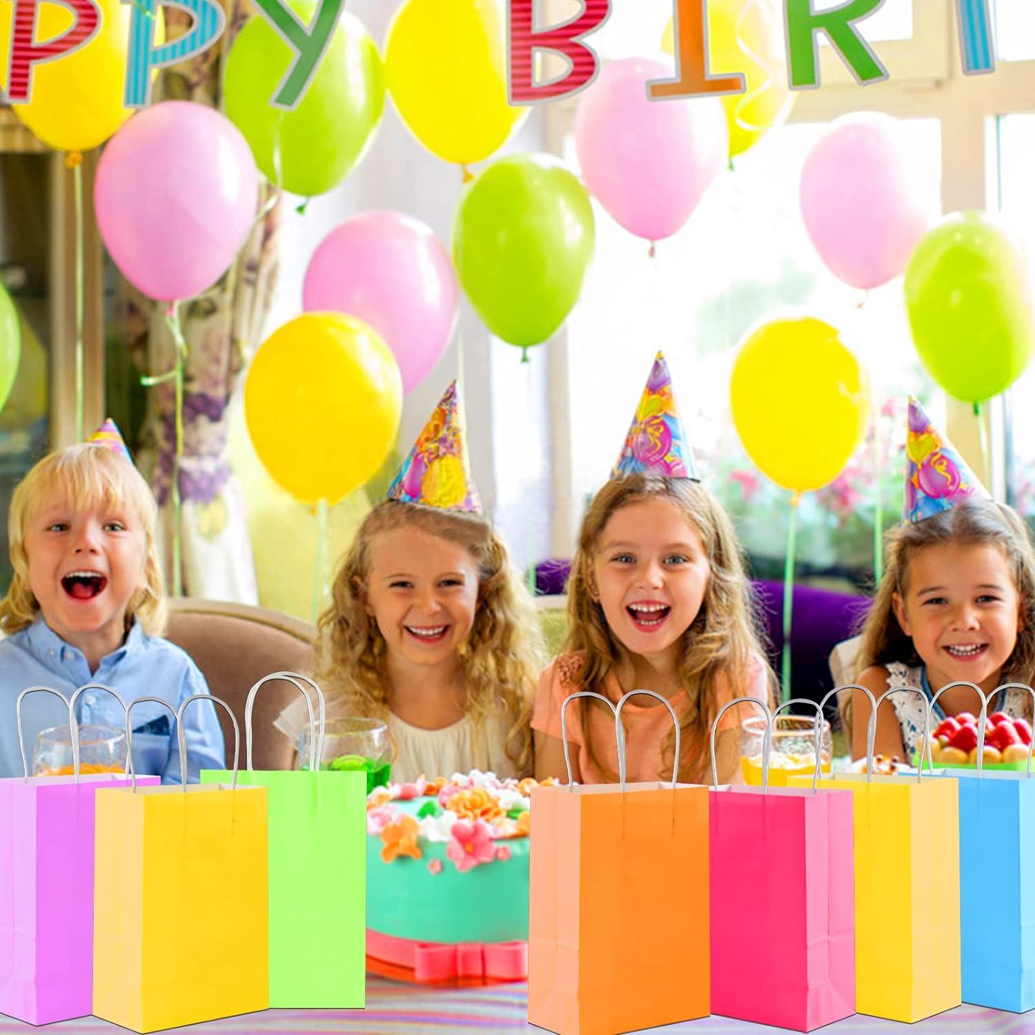 BagDream 24 Pack Rainbow Gift Bags with Handles, 6 Colors Small Party Favor Bag Goodie Bags for Kids Birthday, Party Favors, Birthdays & Celebrations, 5.25x3.75x8"