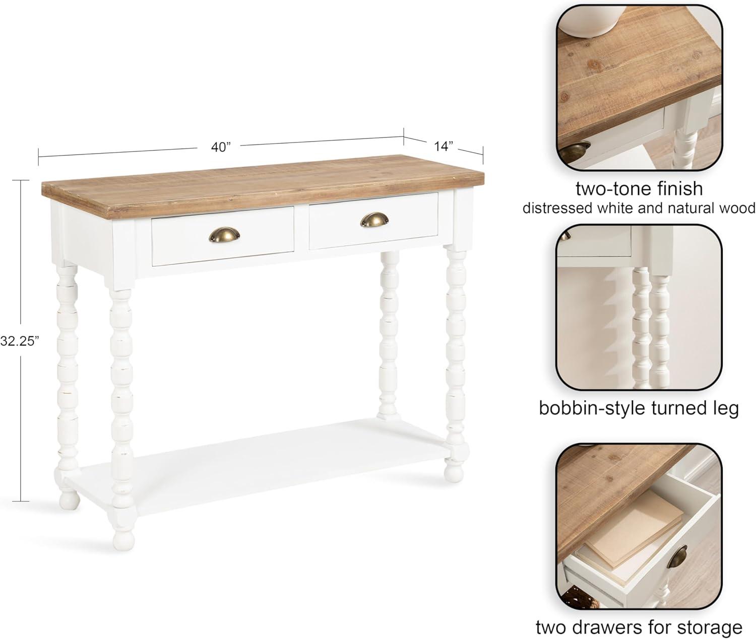 Kate and Laurel Rutledge Coastal Wooden Console Table with Shelf, 40 x 14 x 33, Hazelnut and White, Traditional Wood Entryway Table with Drawers and Decorative Turned Legs for Entry Storage Options