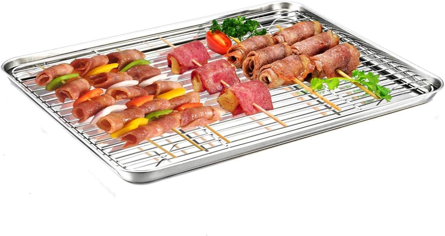 Baking Sheet with Rack Set (1 Sheet + 1 Rack), Cookie Sheets for Baking Use, Stainless Steel Baking Pans with Cooling Racks, Non-toxic, Easy Clean, Dishwasher Safe - (Large, 16-Inch)