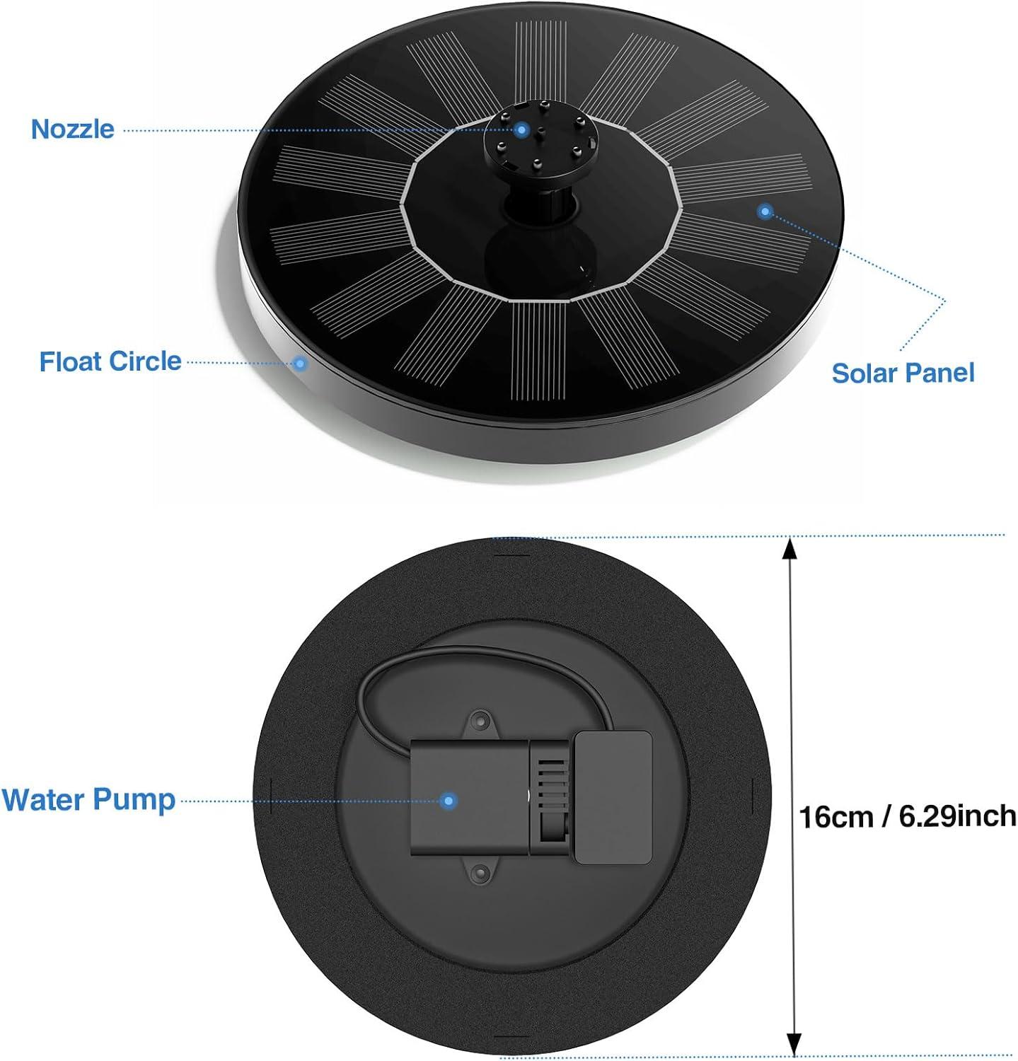 Solar Fountain, Floating Solar Powered Water Fountain Pump for Bird Bath, Garden, Pond, Pool, Outdoor (1.4W)