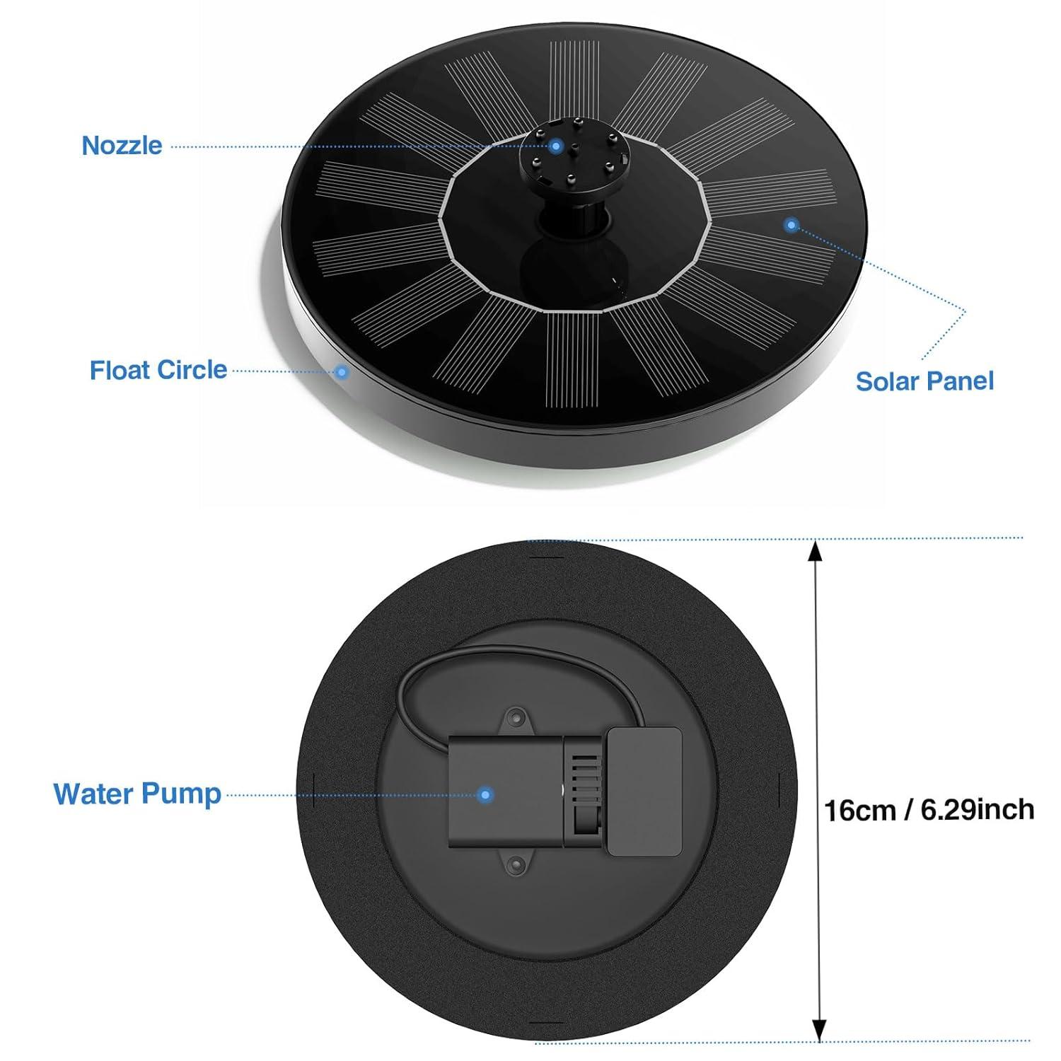 Solar Fountain, Floating Solar Powered Water Fountain Pump for Bird Bath, Garden, Pond, Pool, Outdoor (1.4W)