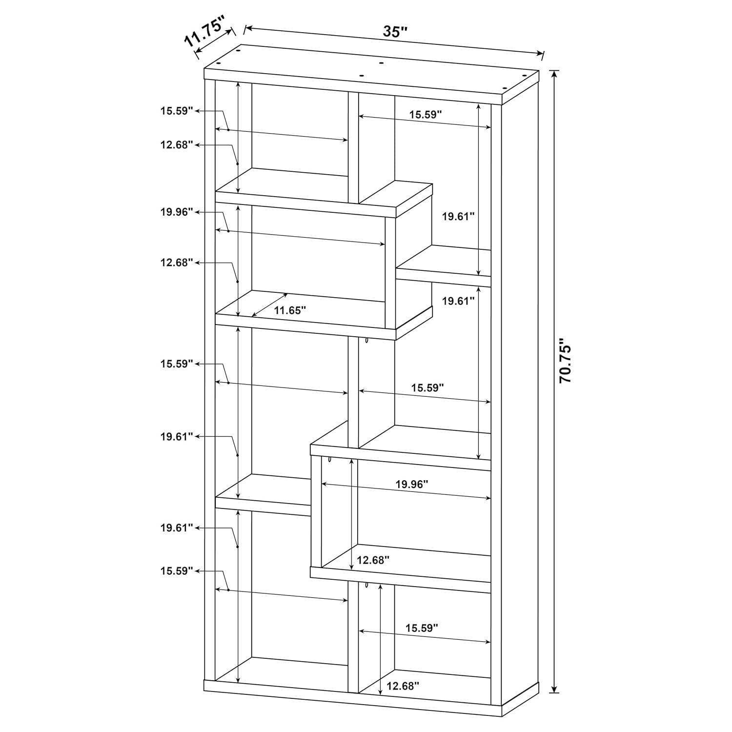 70.75" Theo 8 Shelf Bookcase Gray Driftwood - Coaster