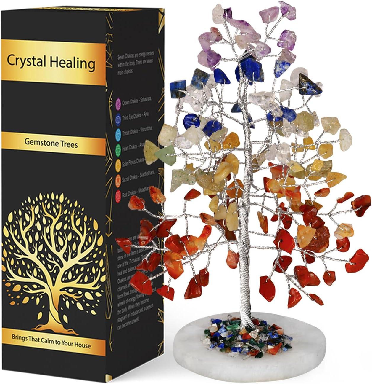 Multicolor Crystal Chakra Tree with Golden Wire