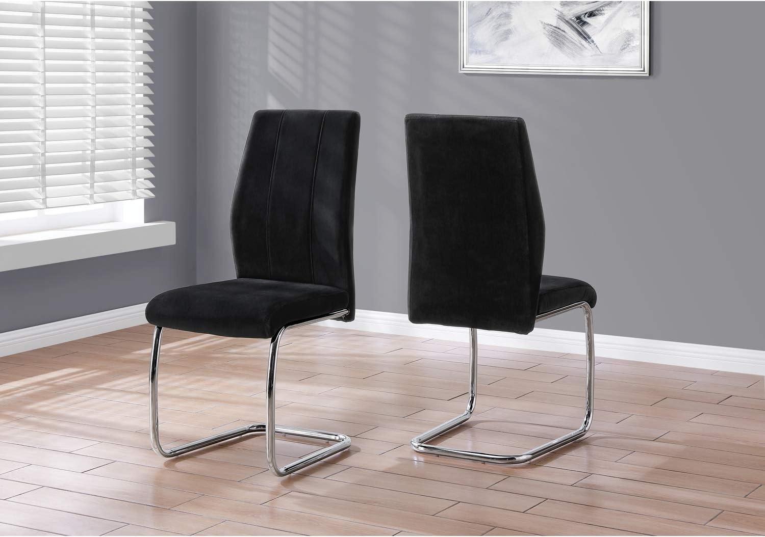 Modern Luxe Black Velvet Upholstered Side Chair with Chrome Metal Base
