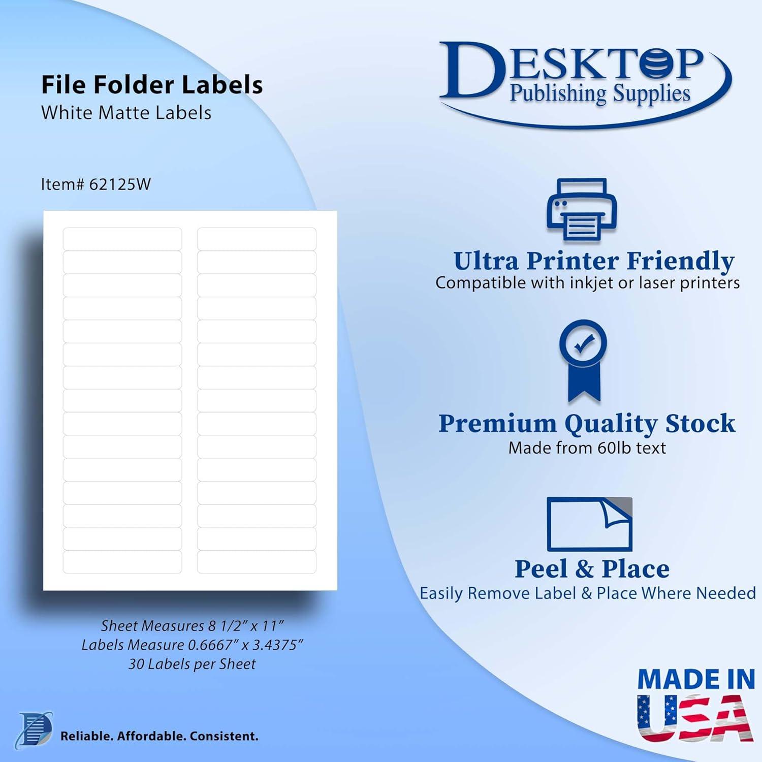 Avery Removable 1/3-Cut File Folder Labels Inkjet/Laser .66 x 3.44 White 750/PK 8066