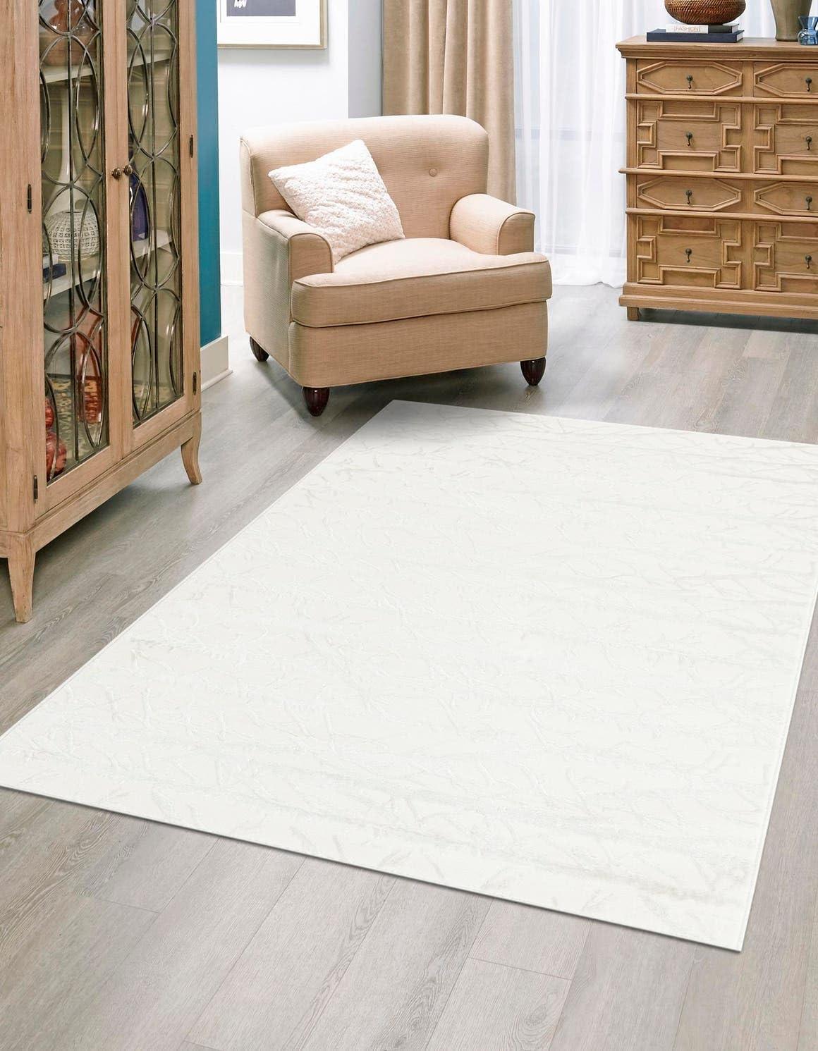 Ivory Rectangular Stain-Resistant Synthetic Area Rug 5x8