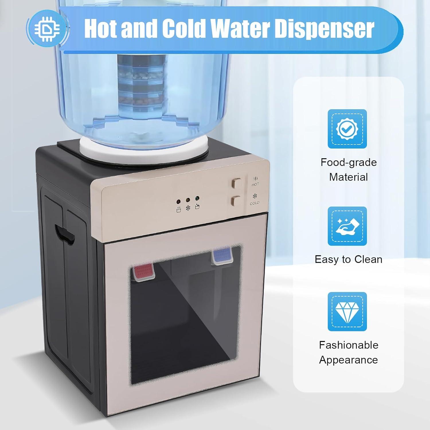 Water Dispenser, 5 Gal Electric Top Loading Countertop Water Cooler Mini Hot & Cold Water Cooler Dispenser for Bedroom, Studio, Office