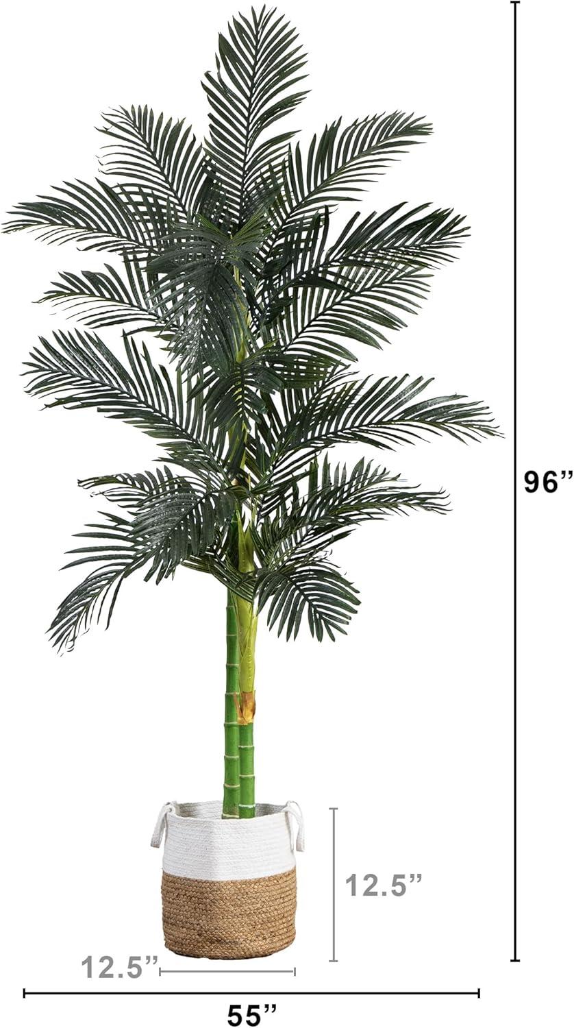 Nearly Natural 8ft. Golden Cane Artificial Palm Tree in Handmade Natural Cotton Planter