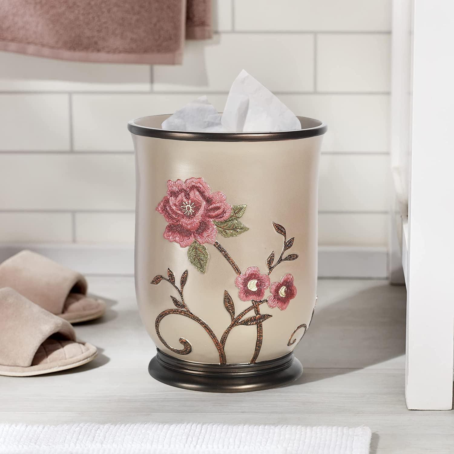 Larissa Beige and Red Floral Resin Waste Basket