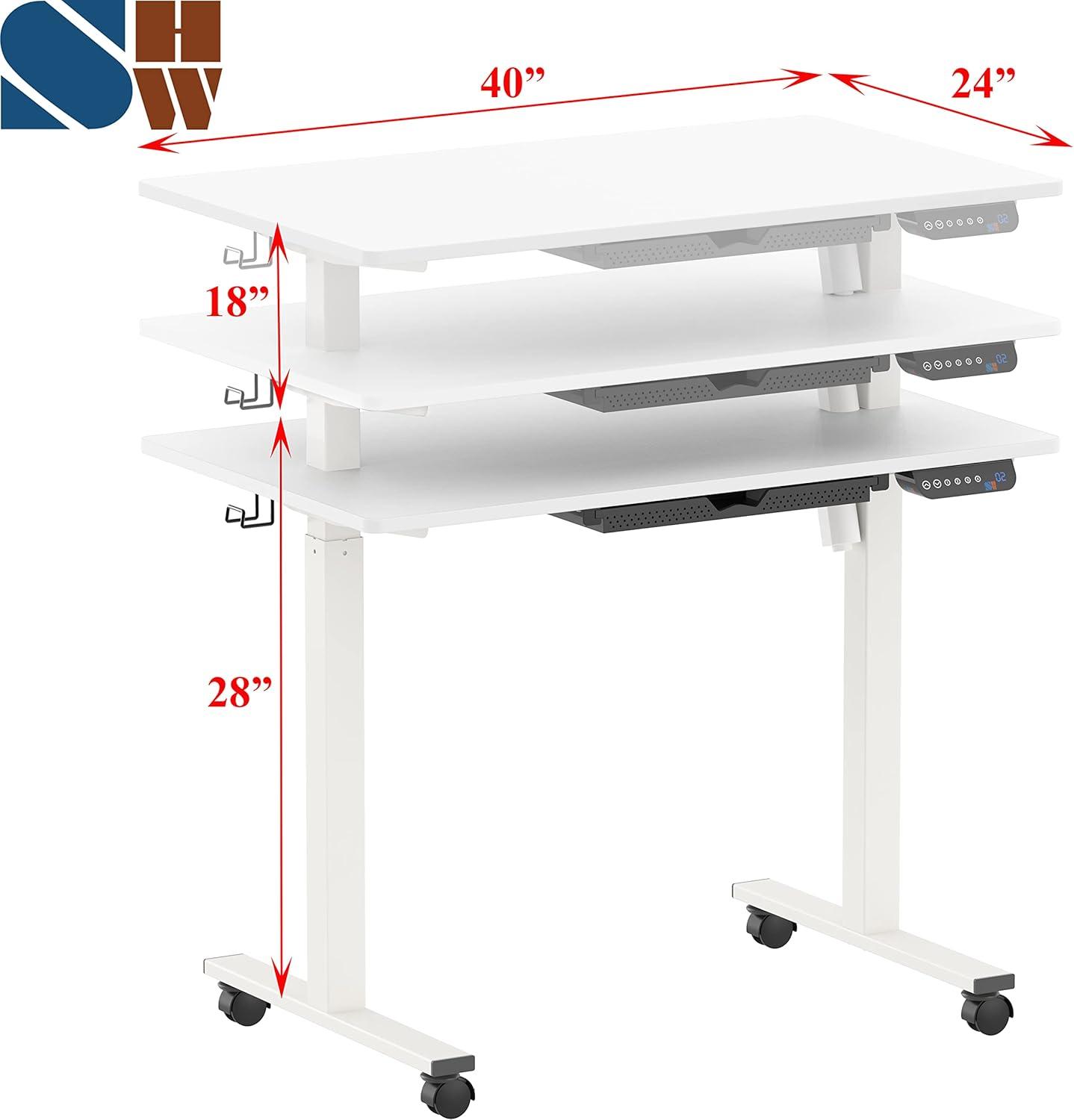 White Adjustable Height Standing Desk with Drawer and Wheels