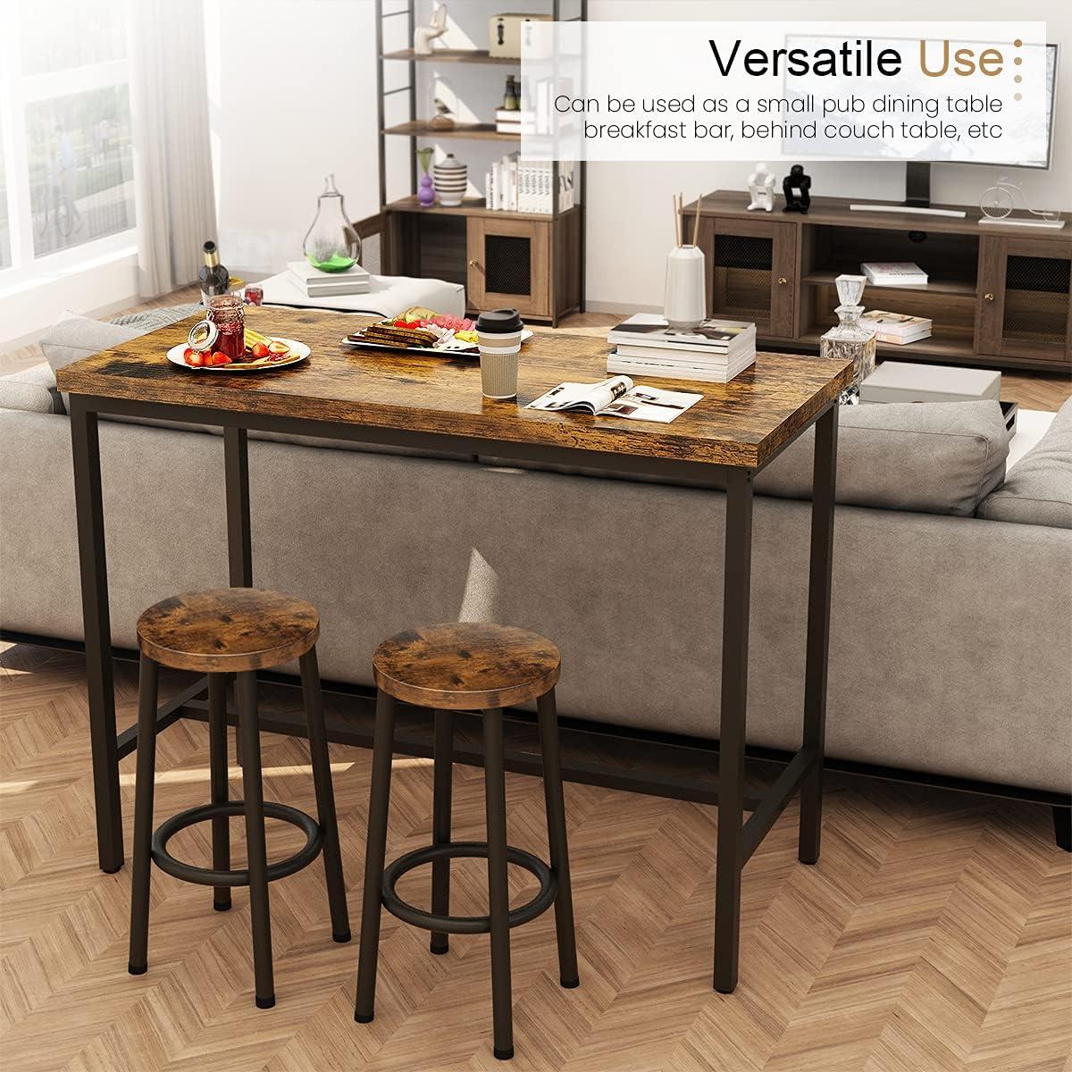 Recaceik Bar Table Set-3PCS Kitchen Counter-Dining Table with 2 Stools, for Home-Farmhouse-Restaurant-Cafe-Kitchen-Dining, Artificial Wood Top & Sturdy Steel Frame, Rustic Brown