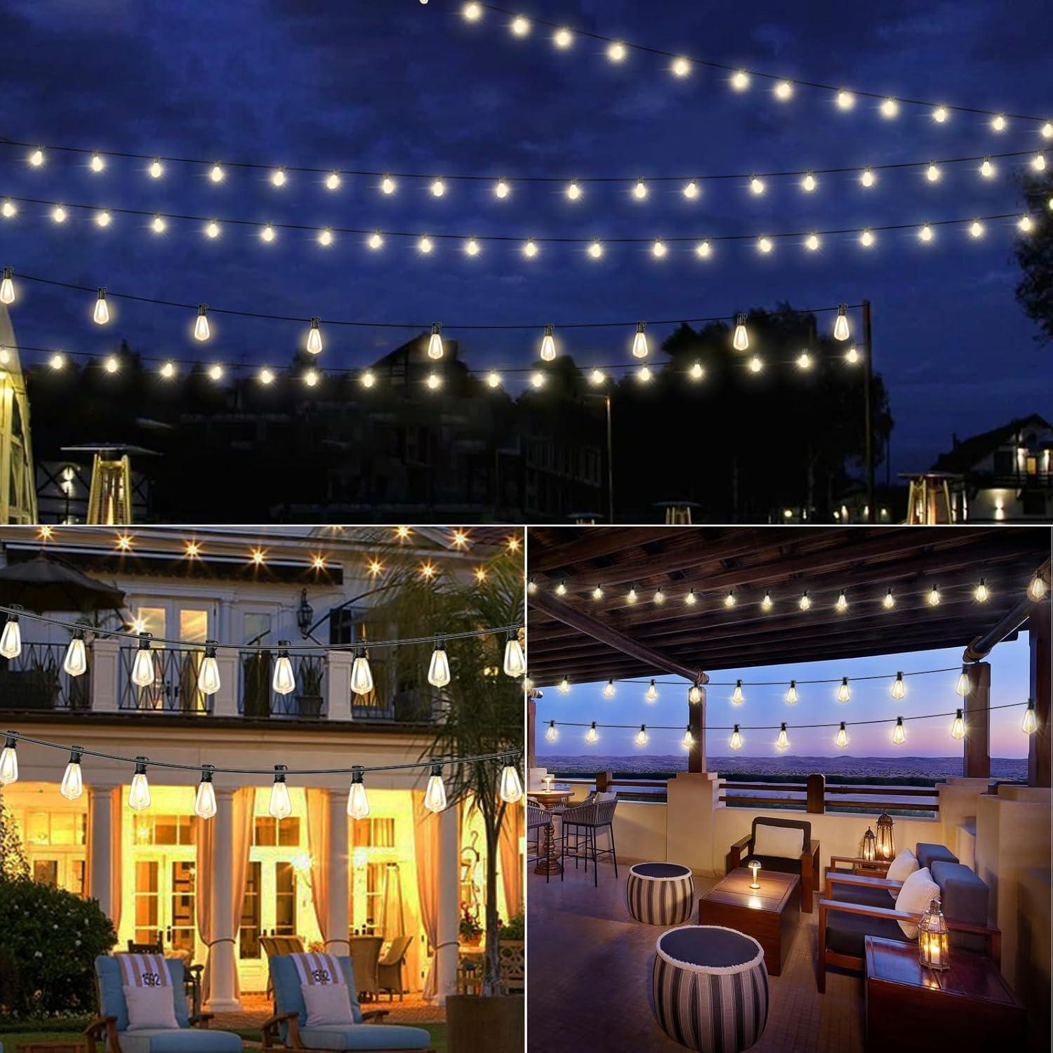 50FT Warm White LED Outdoor String Lights with Shatterproof Edison Bulbs