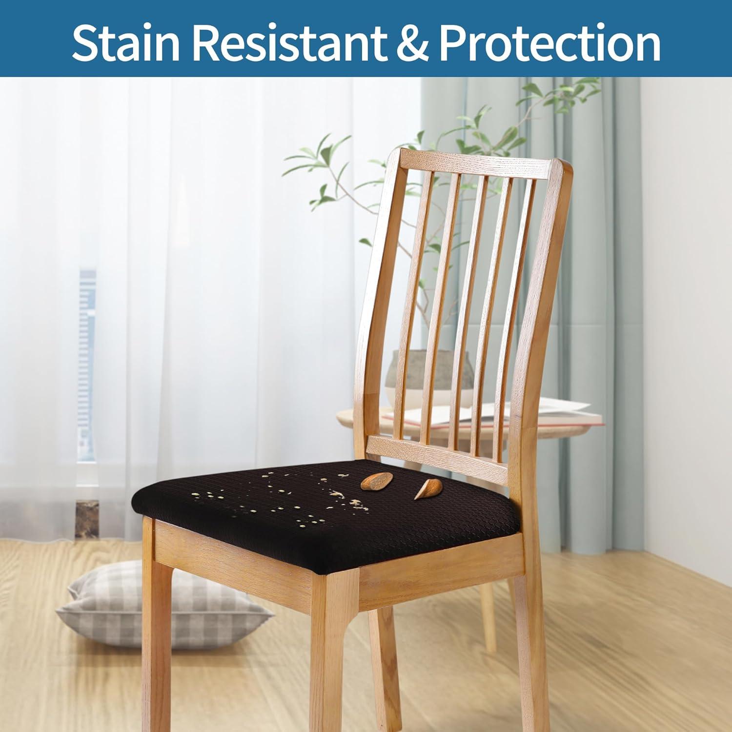 Smiry Dining Chair Seat Covers Stretch Jacquard Chair Slipcover with Ties (Set of 6, Beige)