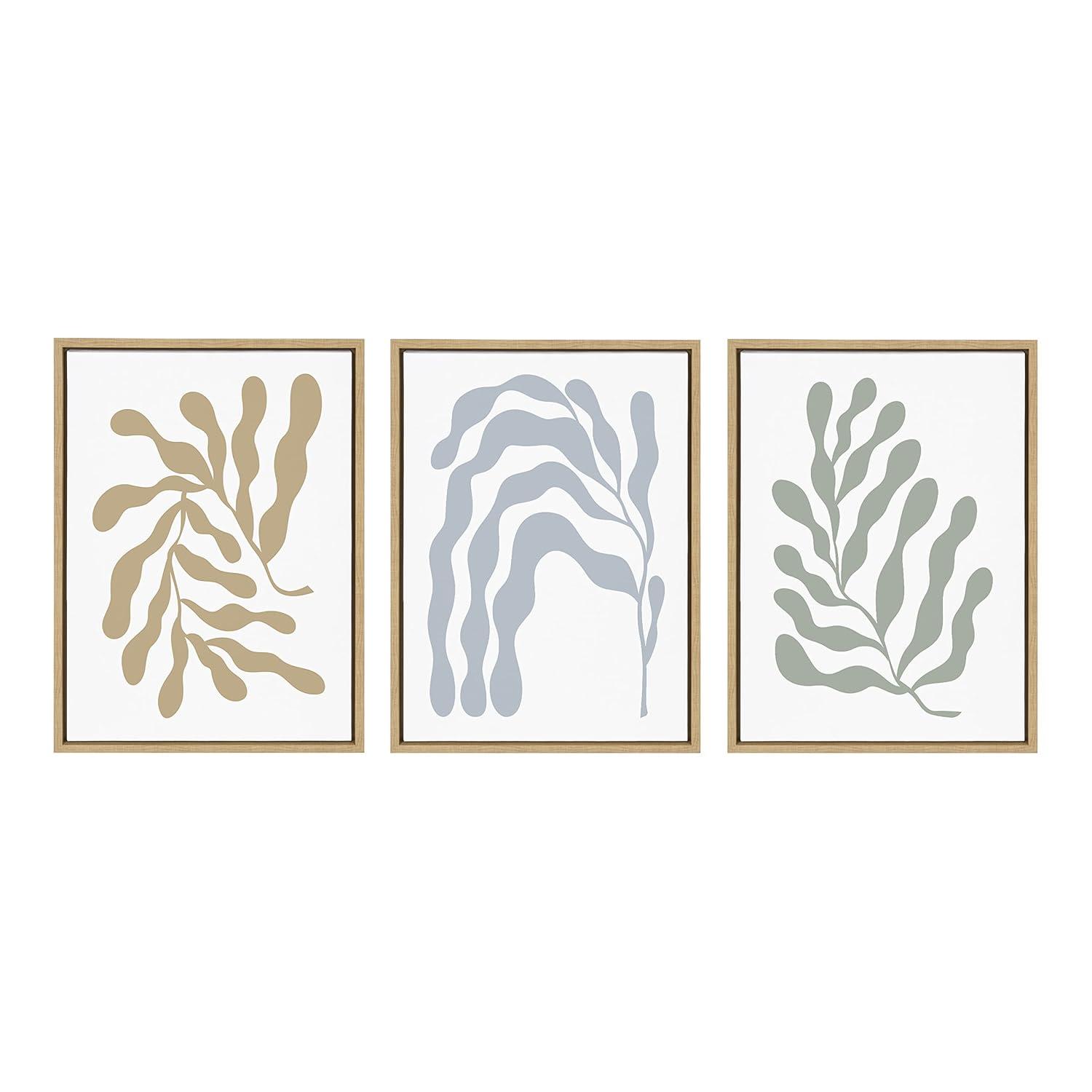 Kate and Laurel Sylvie Matisse Inspired Abstract Botanicals Framed Canvas by The Creative Bunch Studio, 3 Piece 18x24, Natural