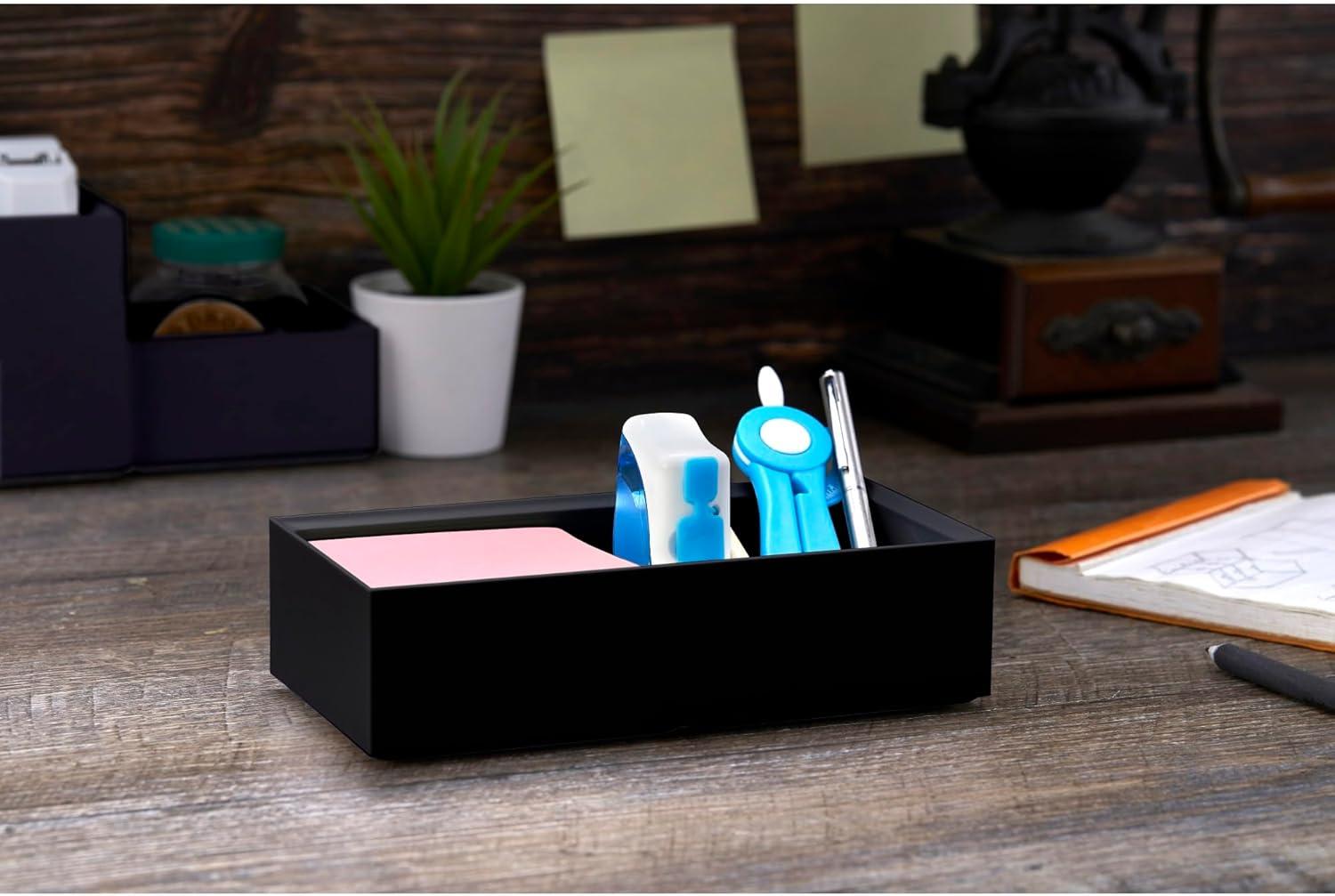 Black Stackable Desk Organizer Tray with Divider