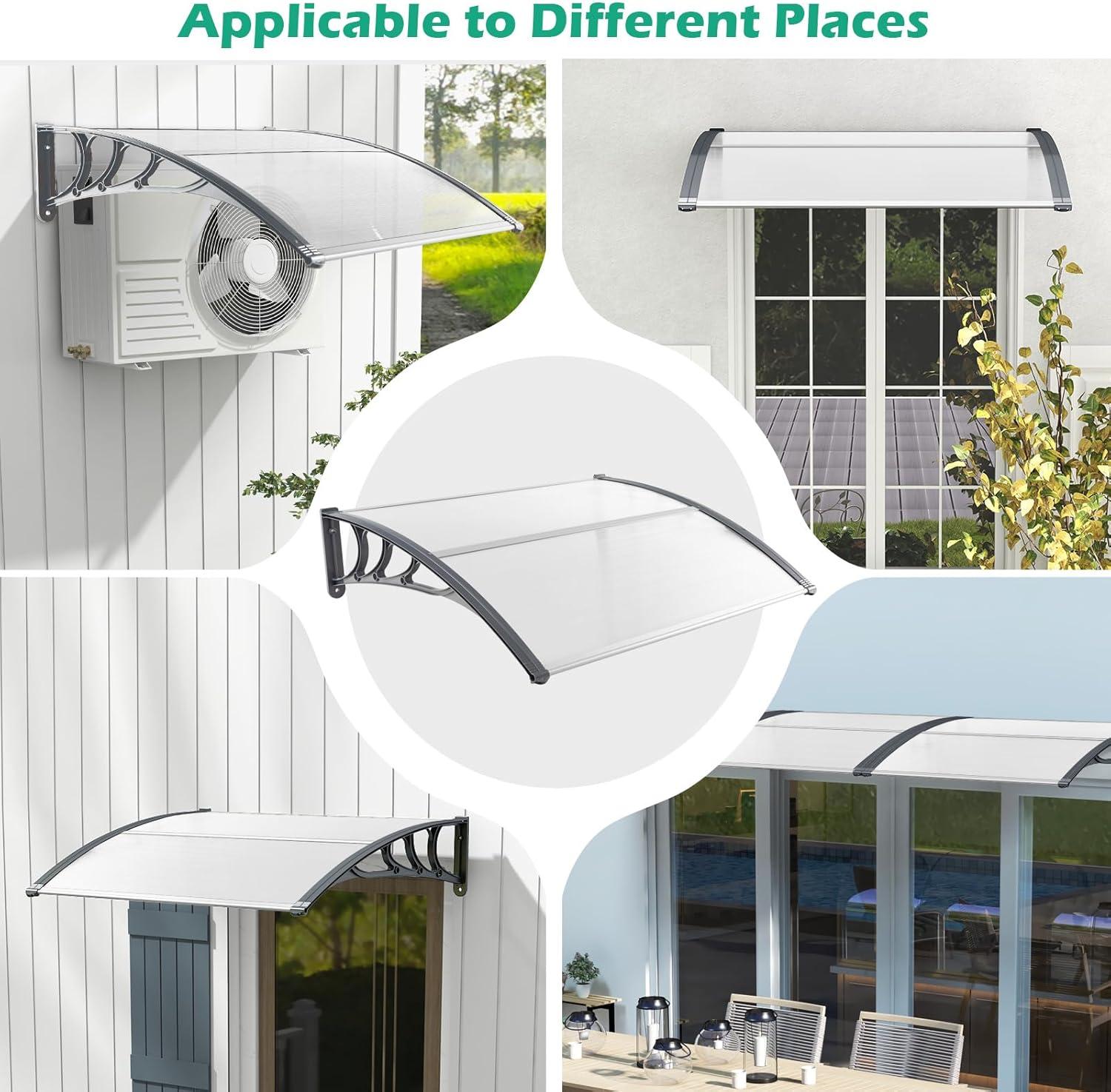 48" x 40" Window Awning, Awnings for Doors, with Hollow Sheet, Rain Snow Sunlight, Outdoor Awning Canopy Exterior for Porch, Deck, Patio, Balcony, Gray
