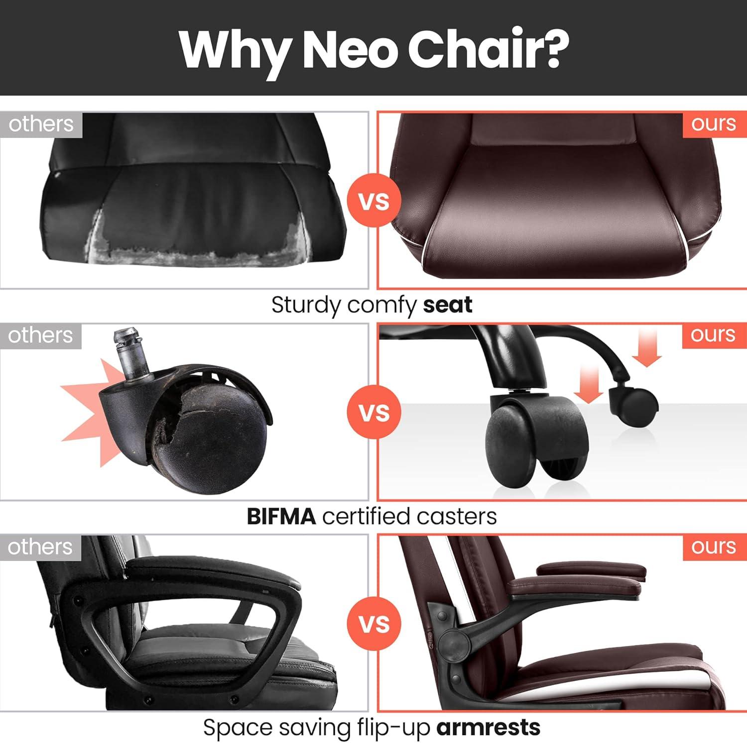 Neo Chair Mid Back Ergonomic Executive PU Leather Chair with Padded Flip-up Arms, Brown