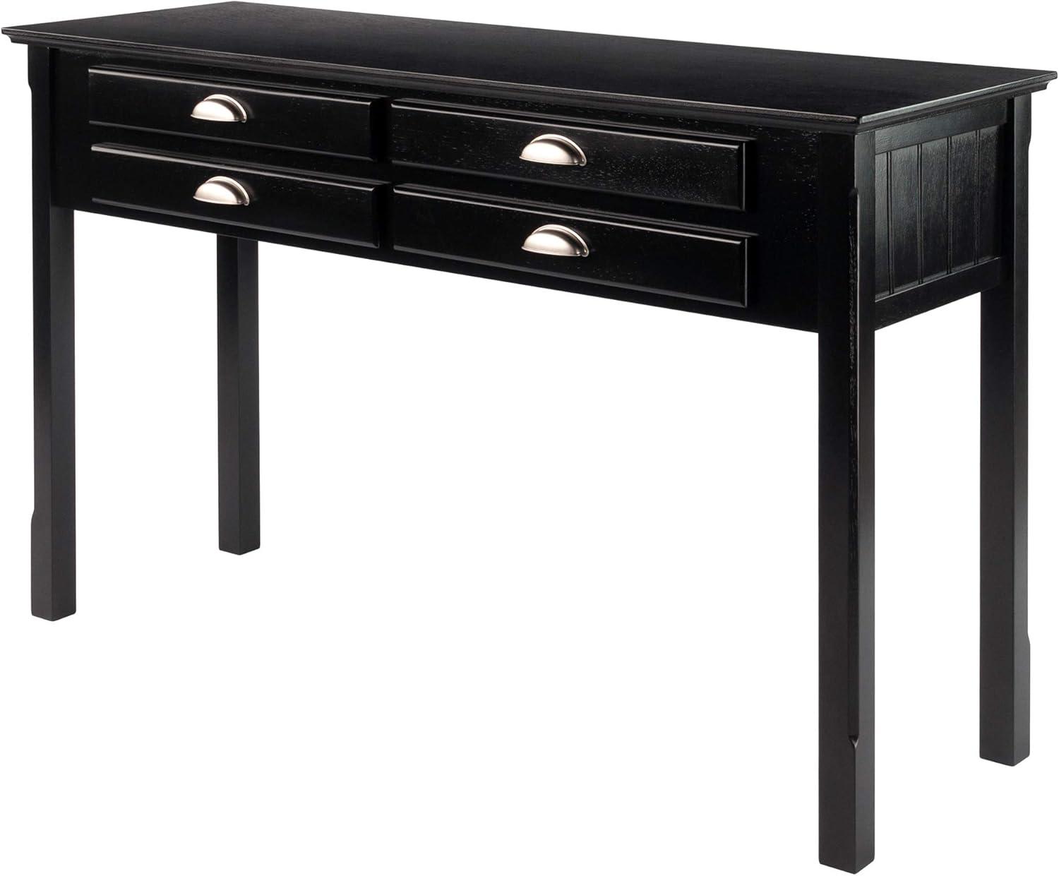 Winsome Wood Timber Console Table with Four Drawers, Black Finish